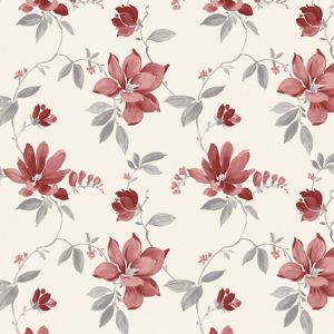 Ideco Home Magnolia Cream & Red Floral Smooth Wallpaper