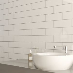 Image of Windsor White Gloss Ceramic Wall tile Pack of 30 (L)300mm (W)100mm