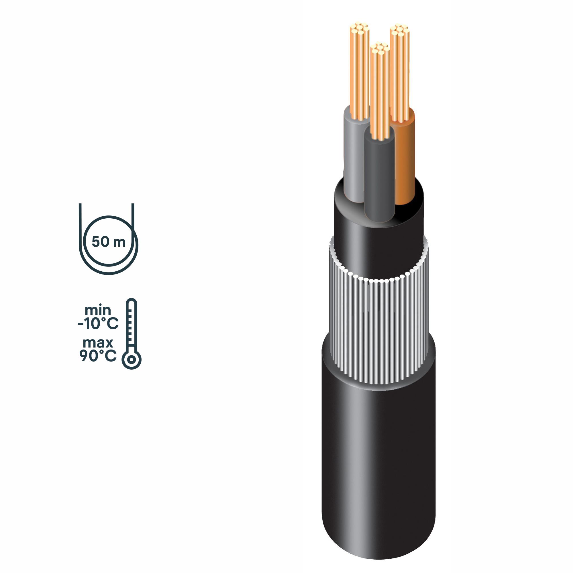 Prysmian 6943X Black 3-core Armoured Cable 2.5mm² x 50m