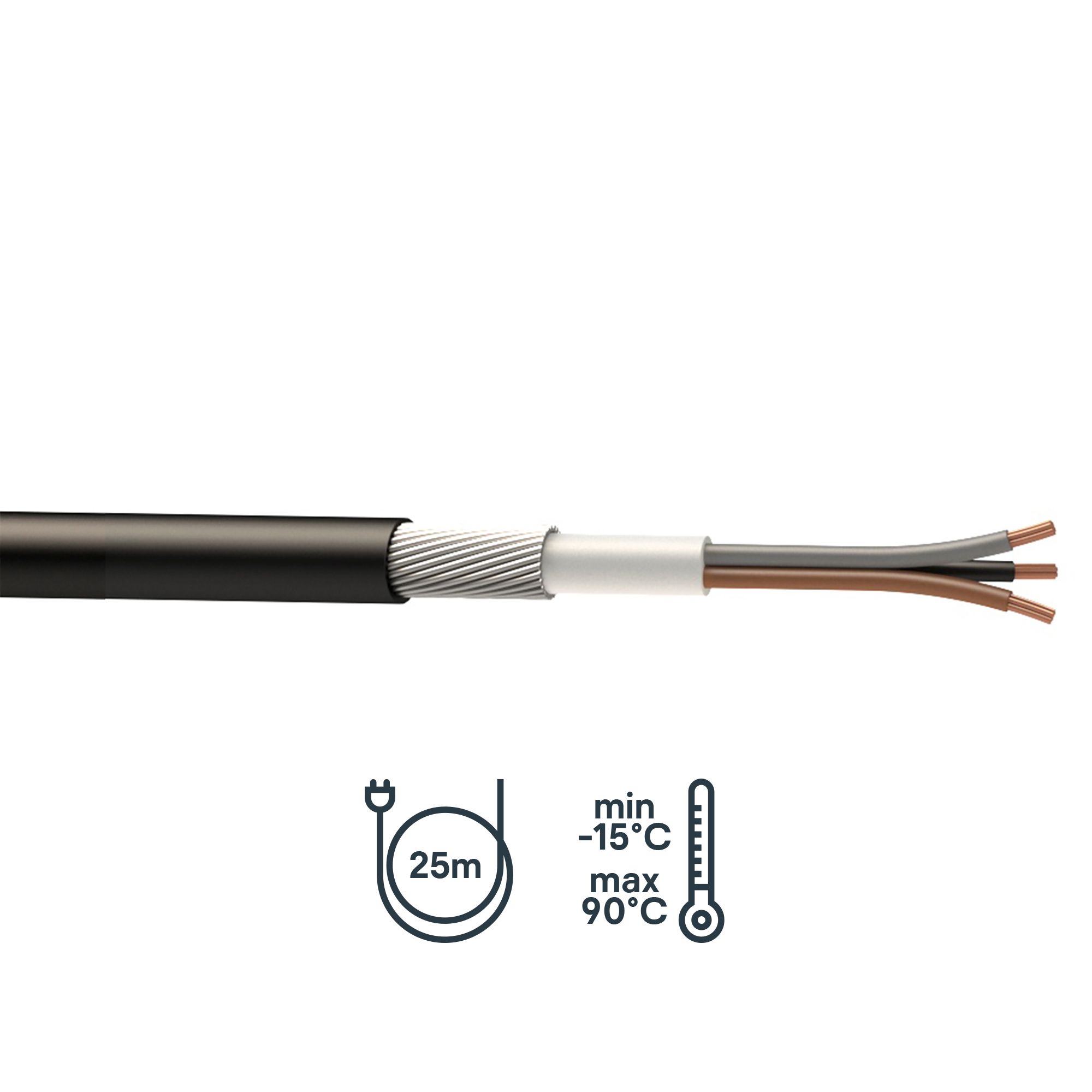 Prysmian 6943X Black 3-core Armoured Cable 4mm² x 25m