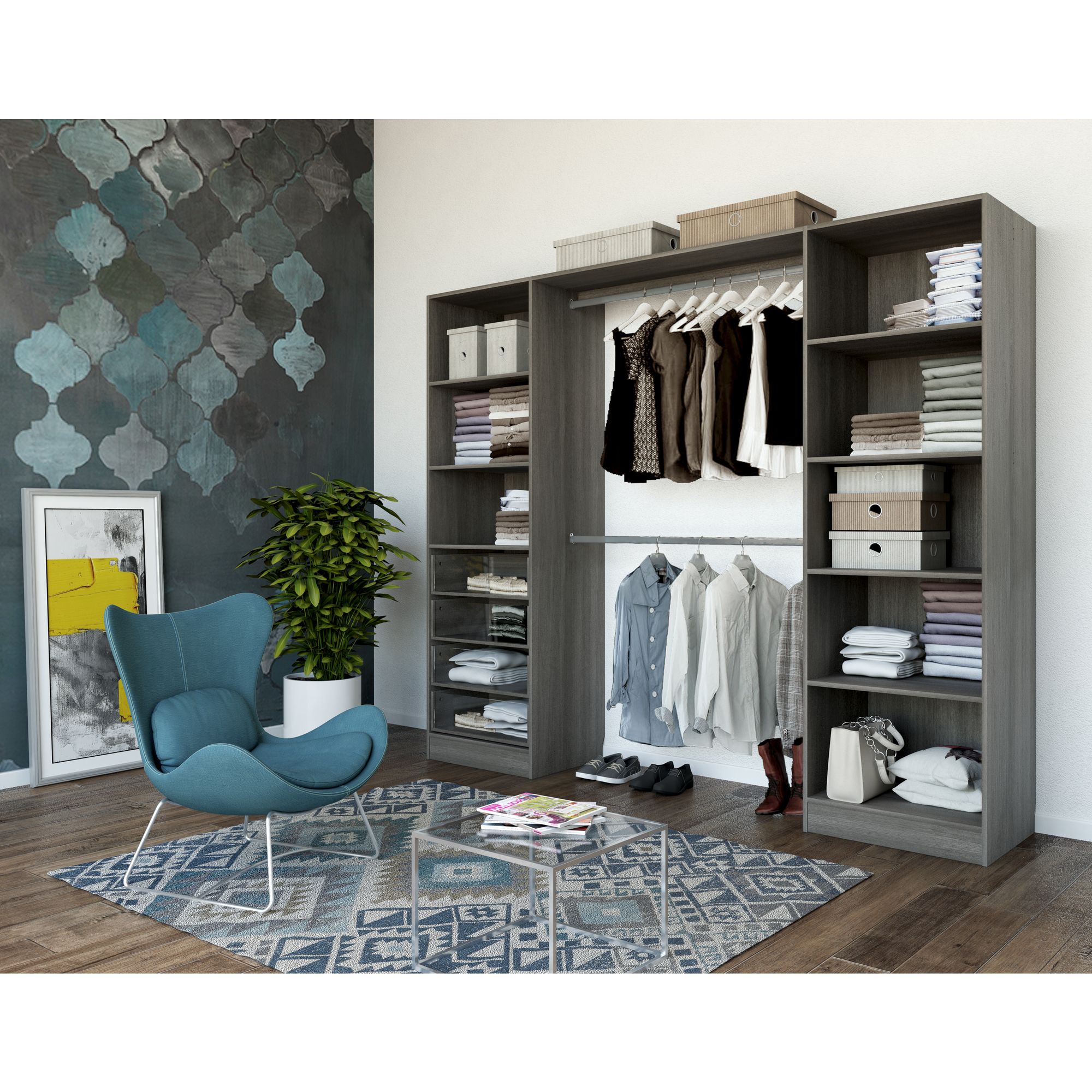 Qazar Grey Oak effect Bedroom storage unit kit (H)2000mm (W)2200mm (D)480mm