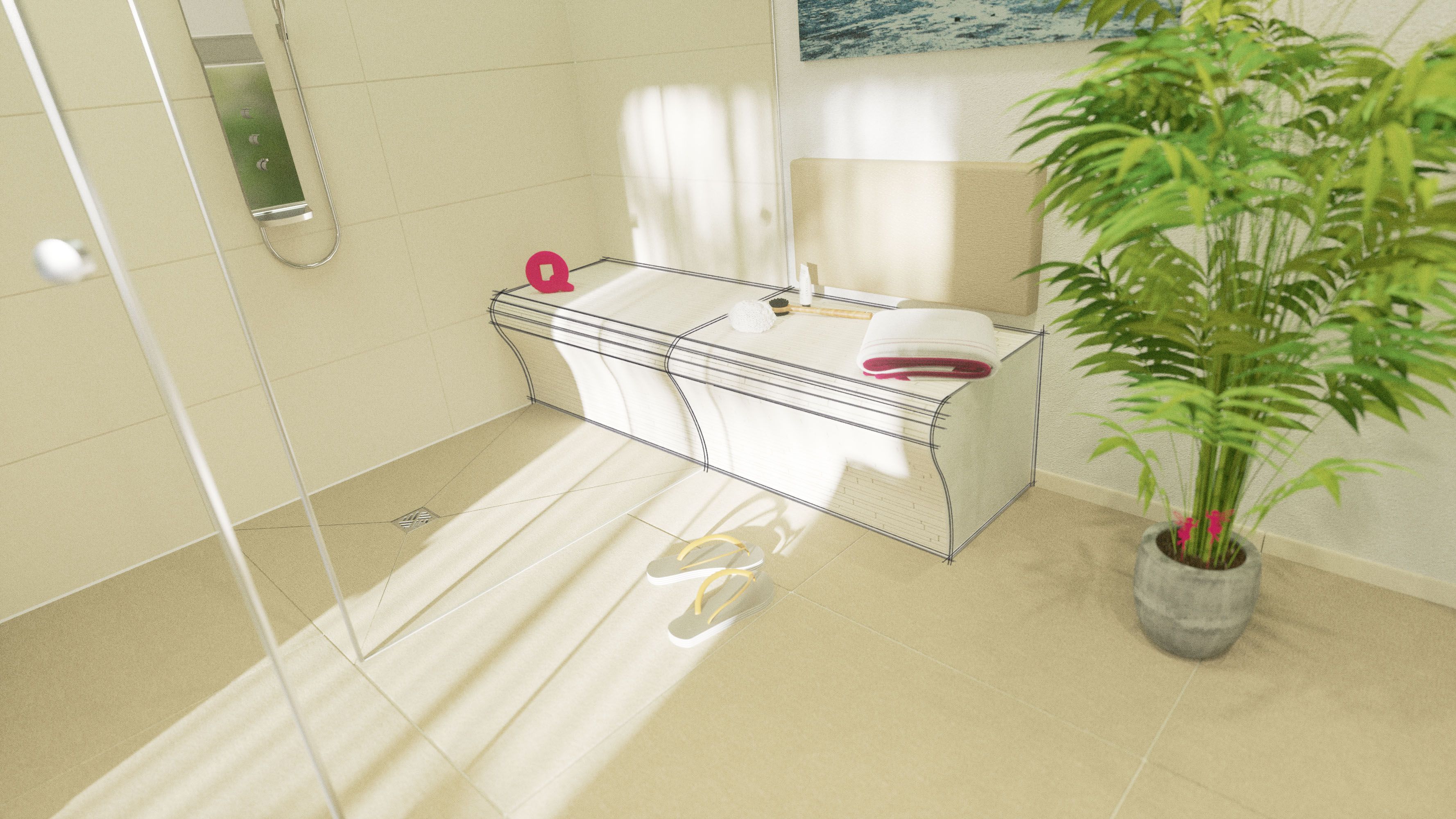 Qboard Curved Bathroom & wet room Bench kit (H) 470mm x (W) 1200mm
