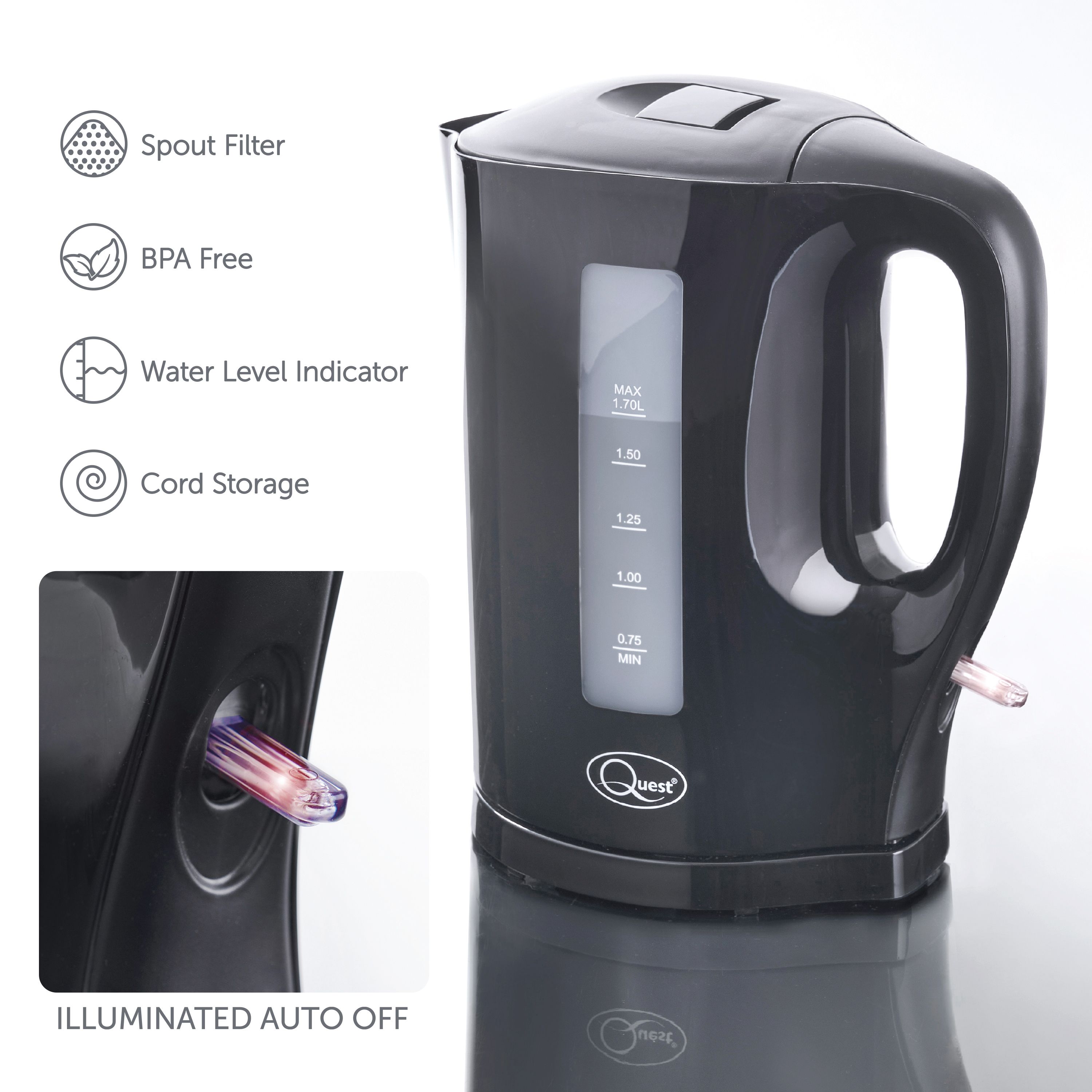 Quest Black 1.7L Kettle