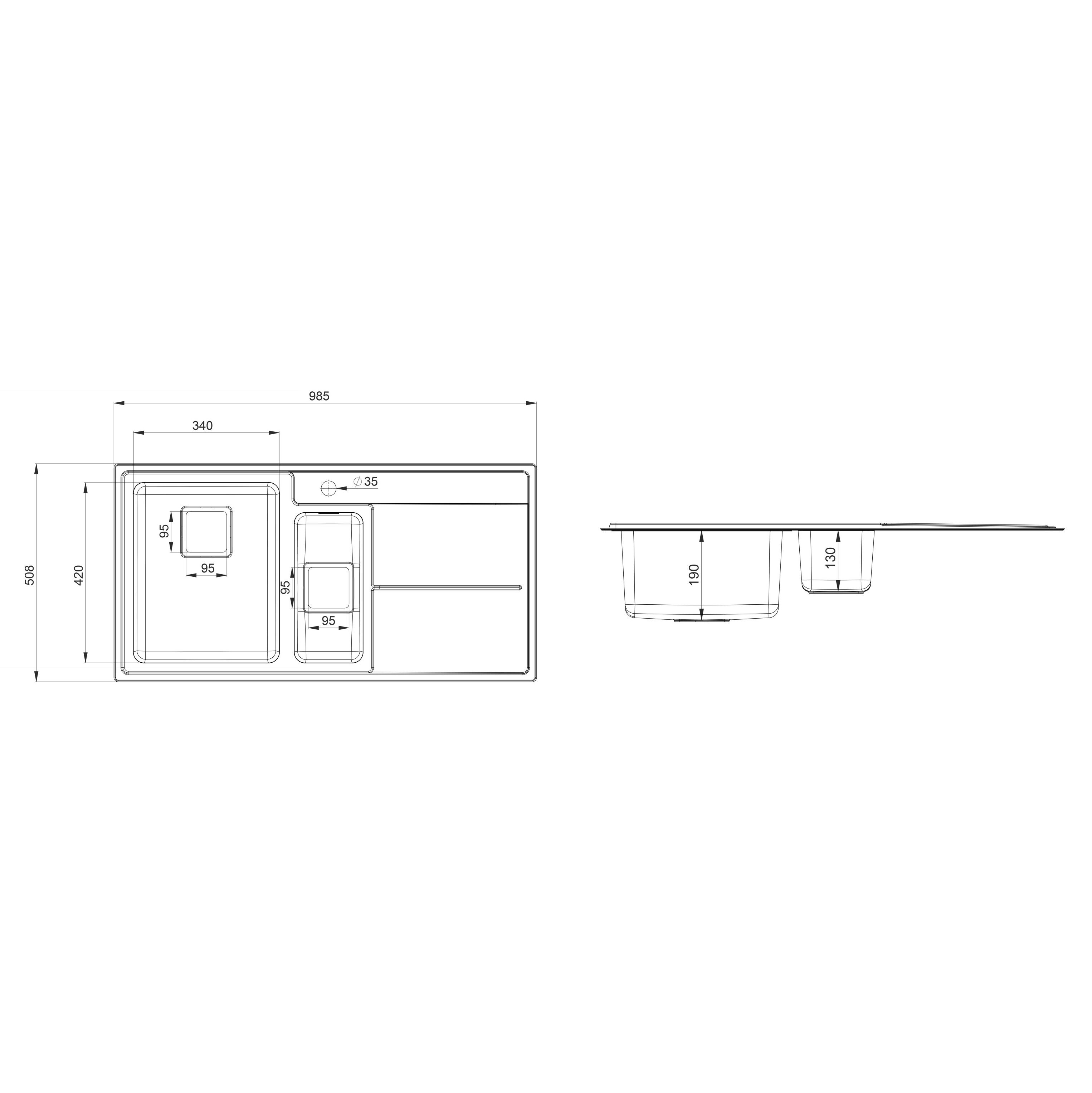 Rangemaster Arlington Brushed Stainless steel 1.5 Bowl Sink & drainer RH 508mm x 985mm