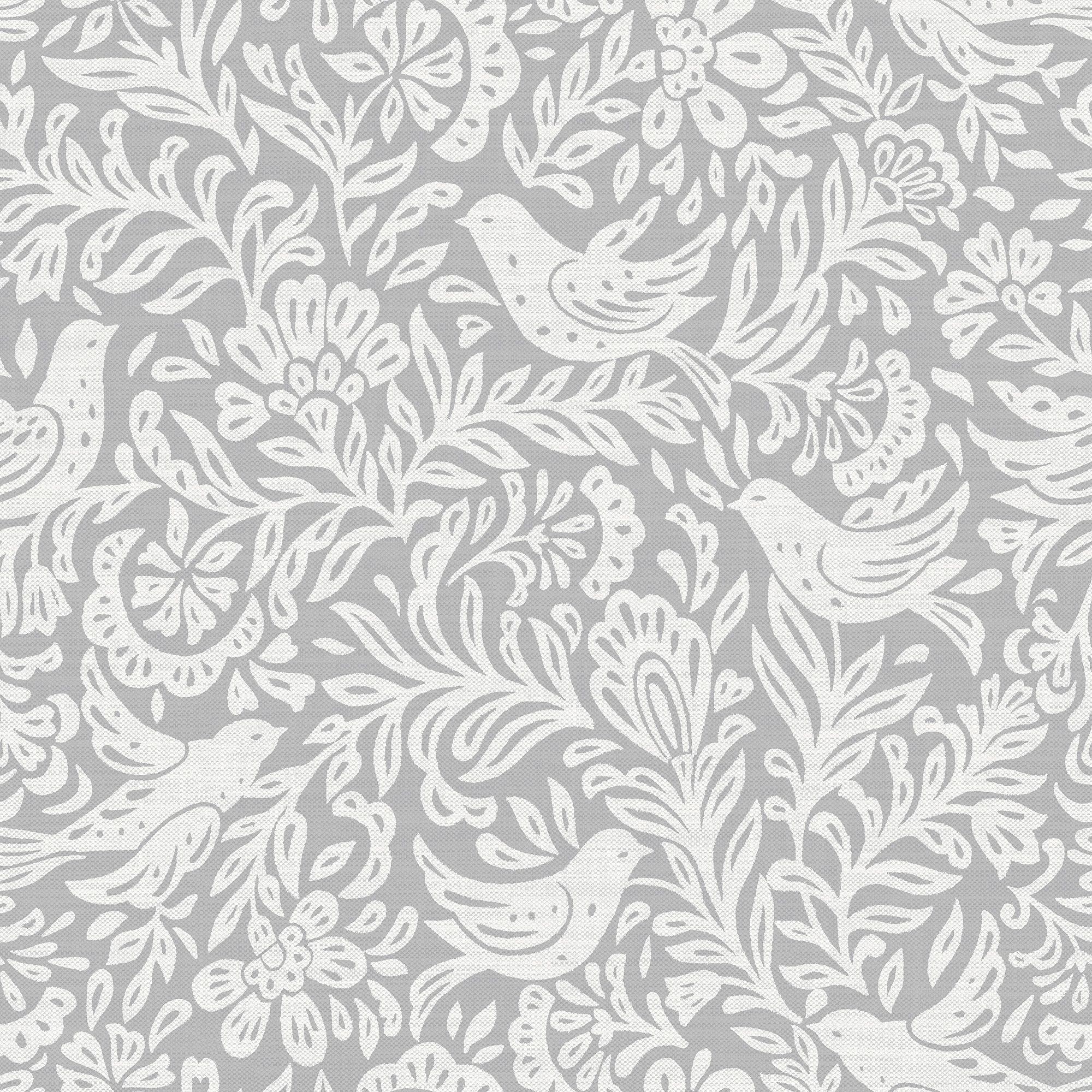 Rasch Grey Birds & leaves Embossed Wallpaper