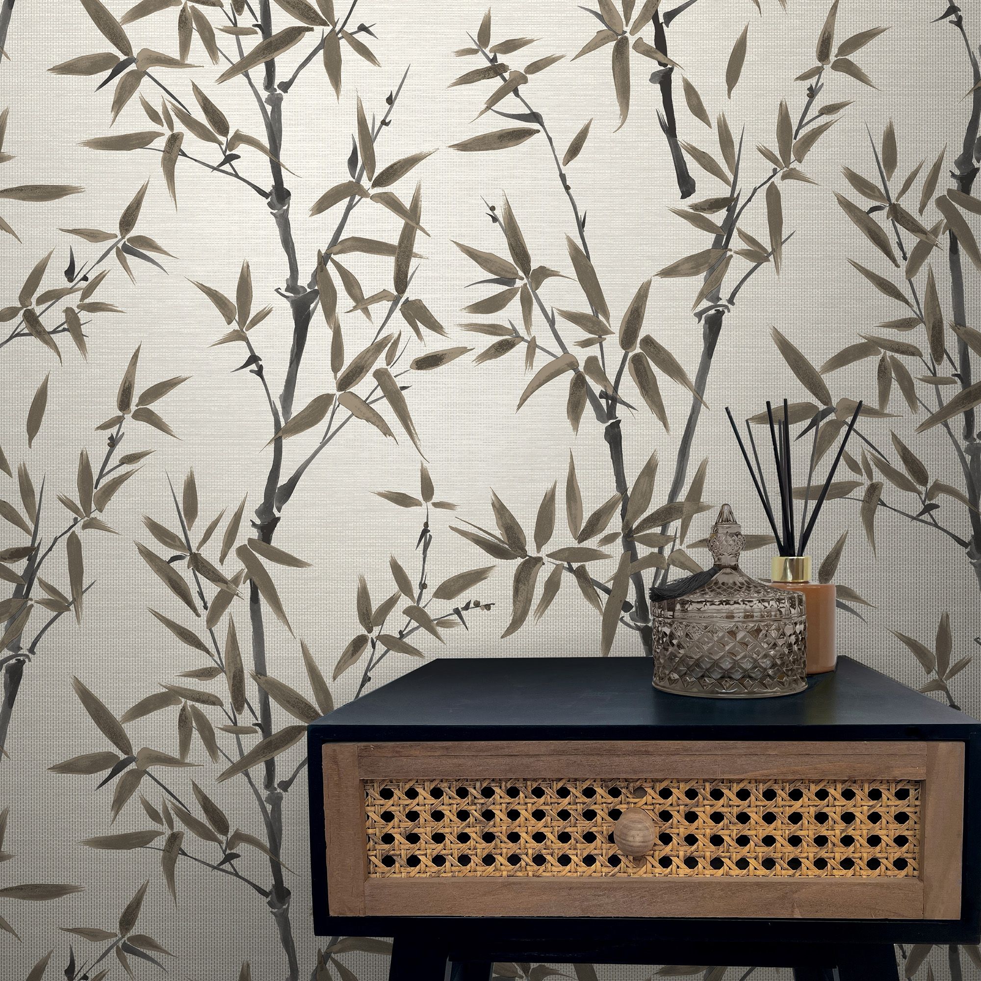 Rasch Grey Monochrome effect Bamboo Embossed Wallpaper