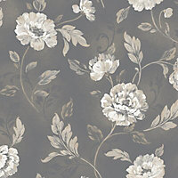 Rasch Heidi Grey Floral Mica effect Smooth Wallpaper