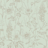Rasch Meadow Green Floral Smooth Wallpaper