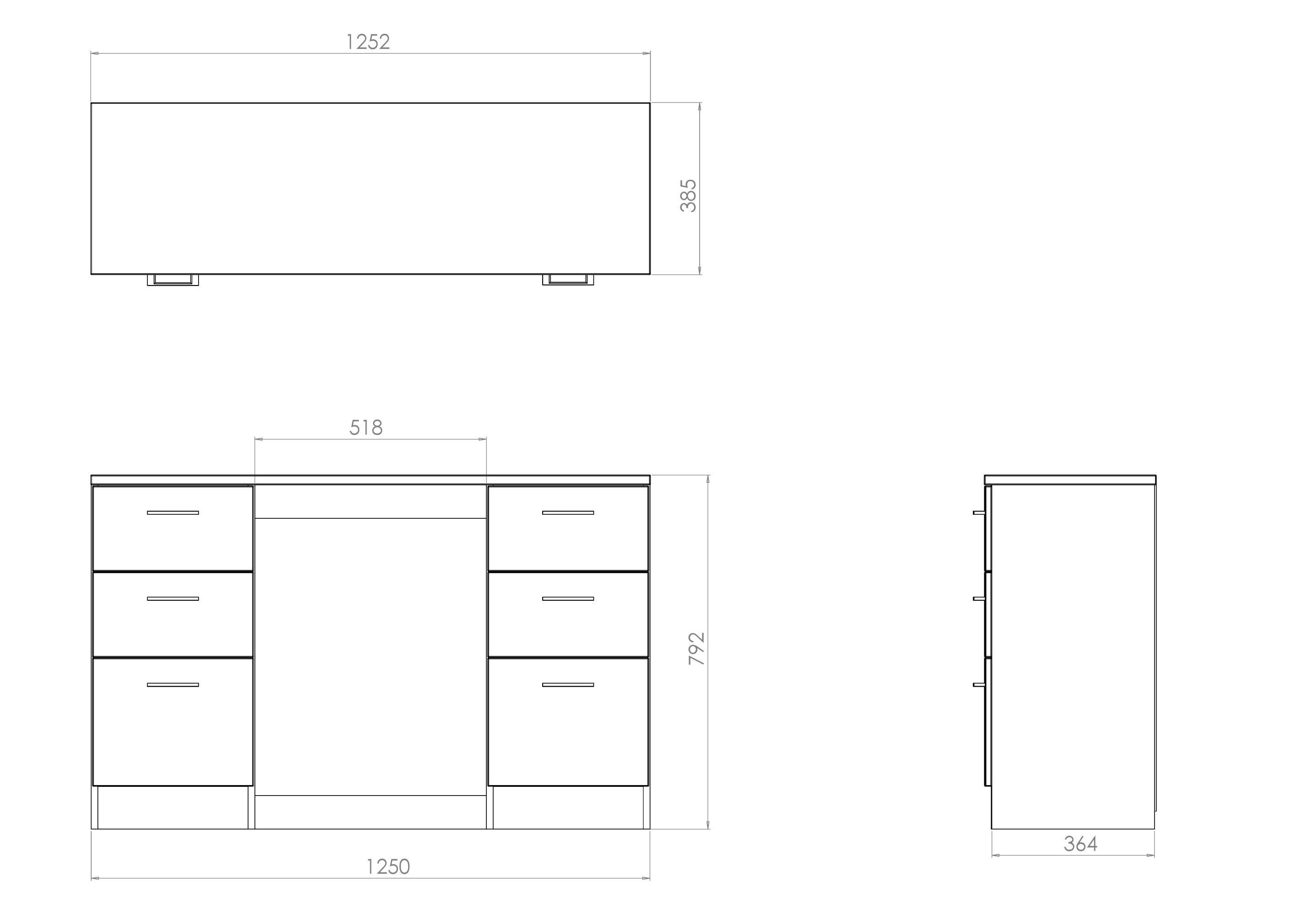 Ready assembled Dark oak effect 6 drawer Desk (H)795mm (W)415mm (D)415mm