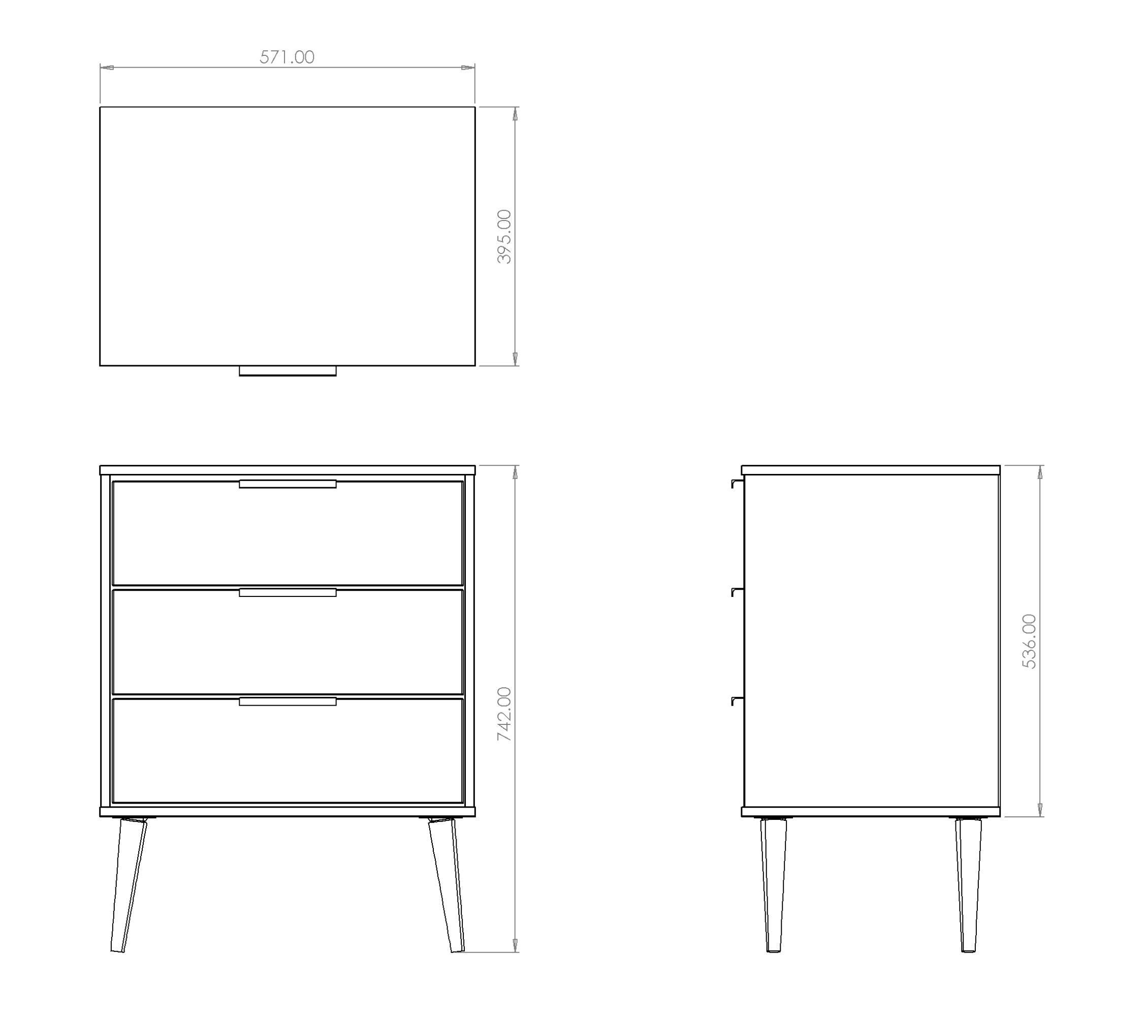 Ready assembled Matt grey & white 3 Drawer Midi Chest of drawers (H)740mm (W)575mm (D)395mm