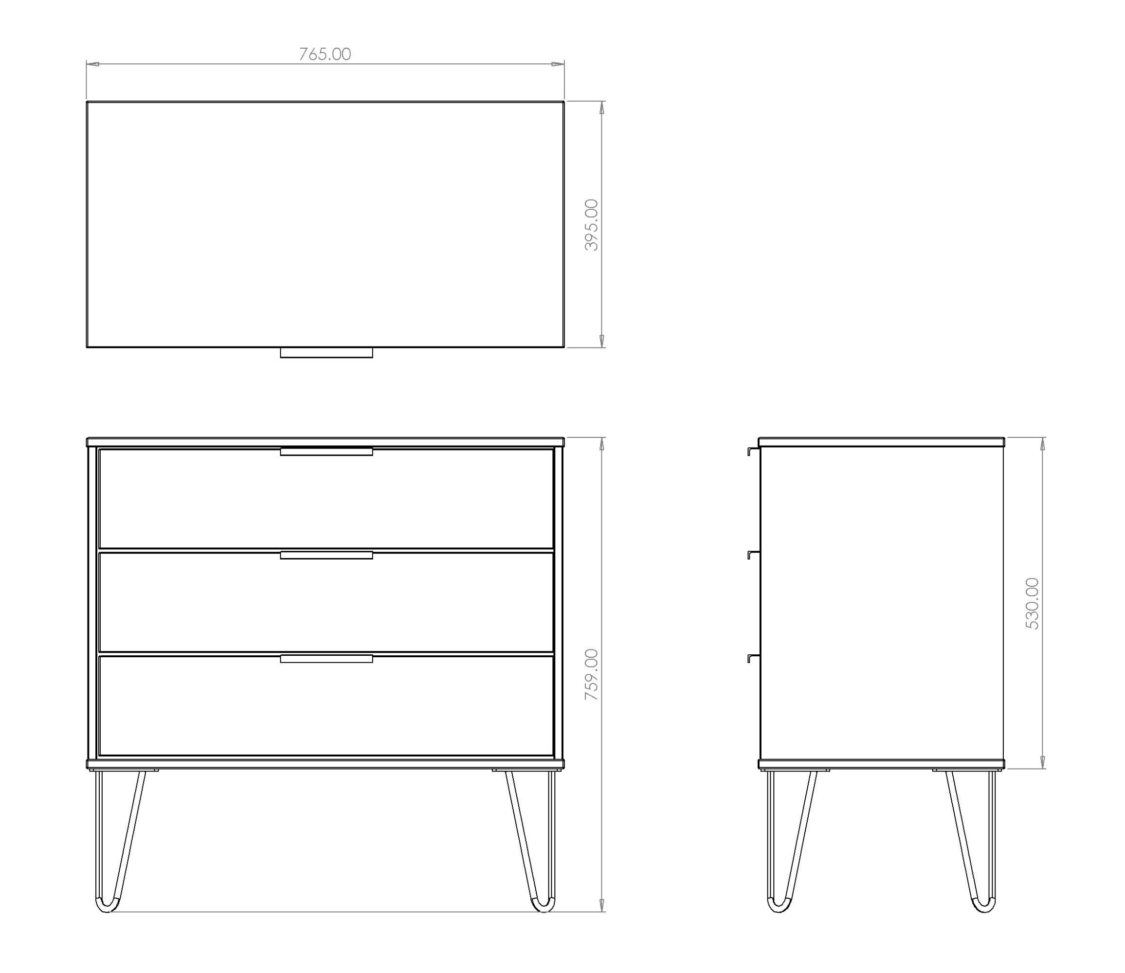 Ready assembled Matt white 3 Drawer Chest of drawers (H)740mm (W)765mm (D)395mm