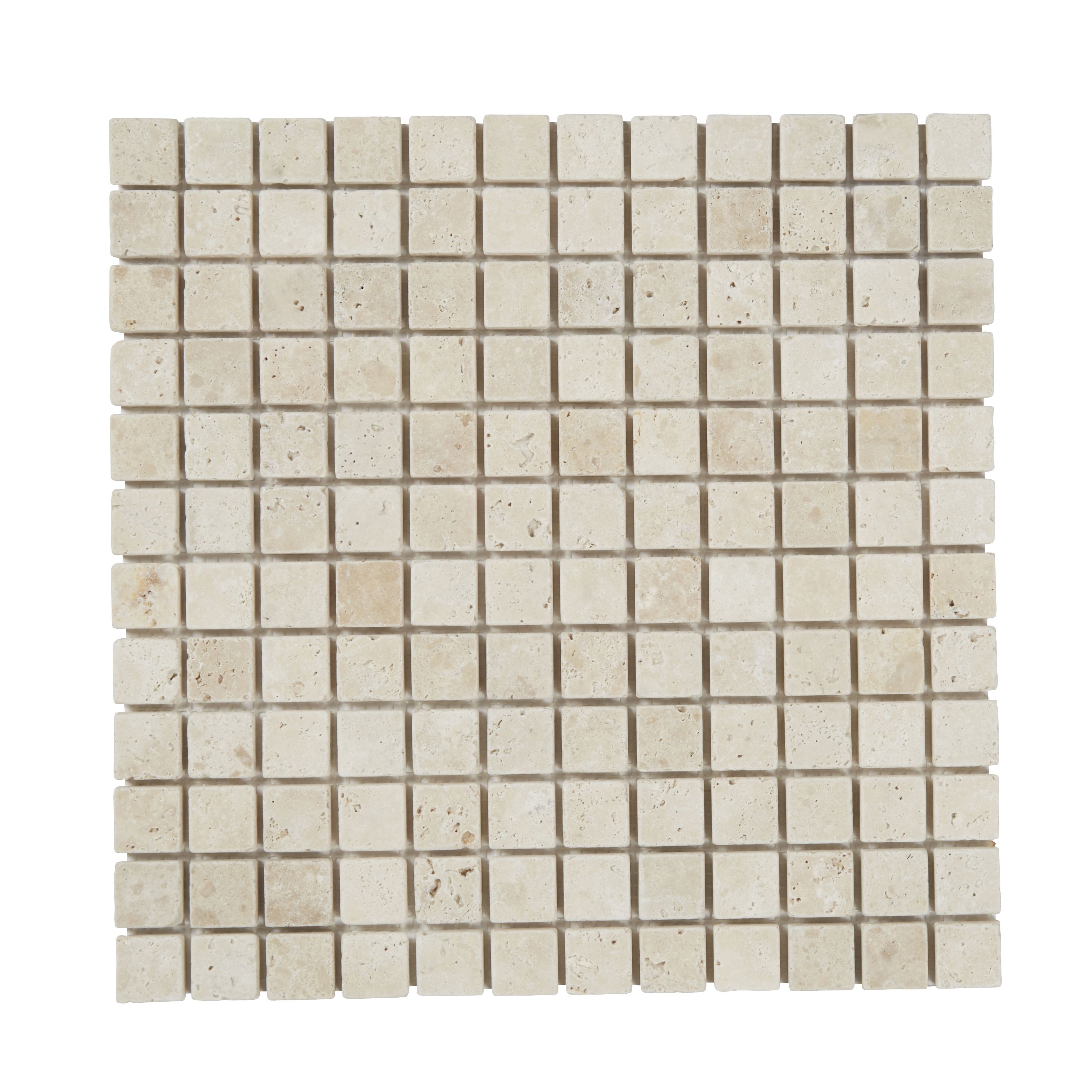 Real tumbled travertine Beige Natural stone 2x2 Mosaic tile sheet, (L)305mm (W)305mm