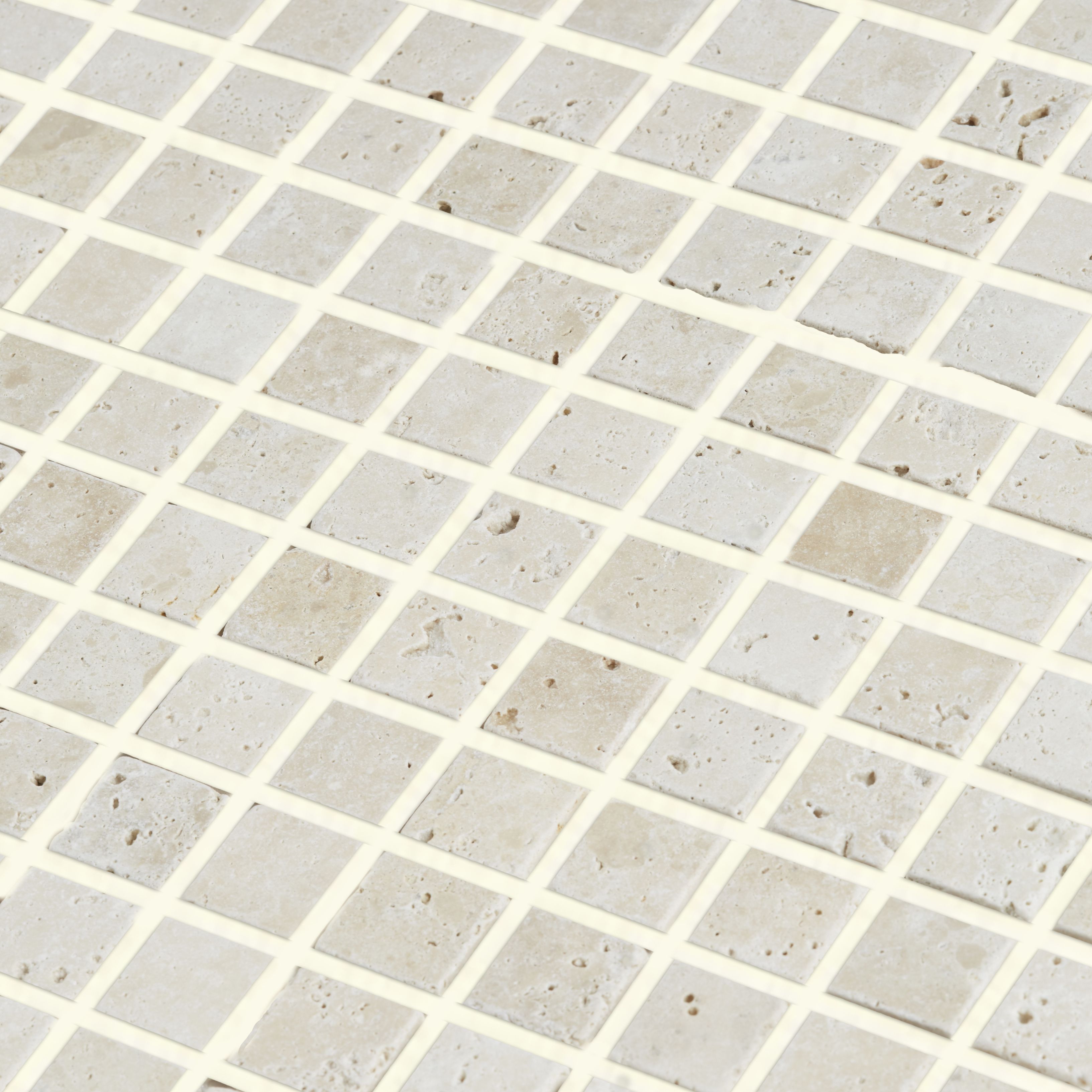 Real tumbled travertine Beige Natural stone 2x2 Mosaic tile sheet, (L)305mm (W)305mm