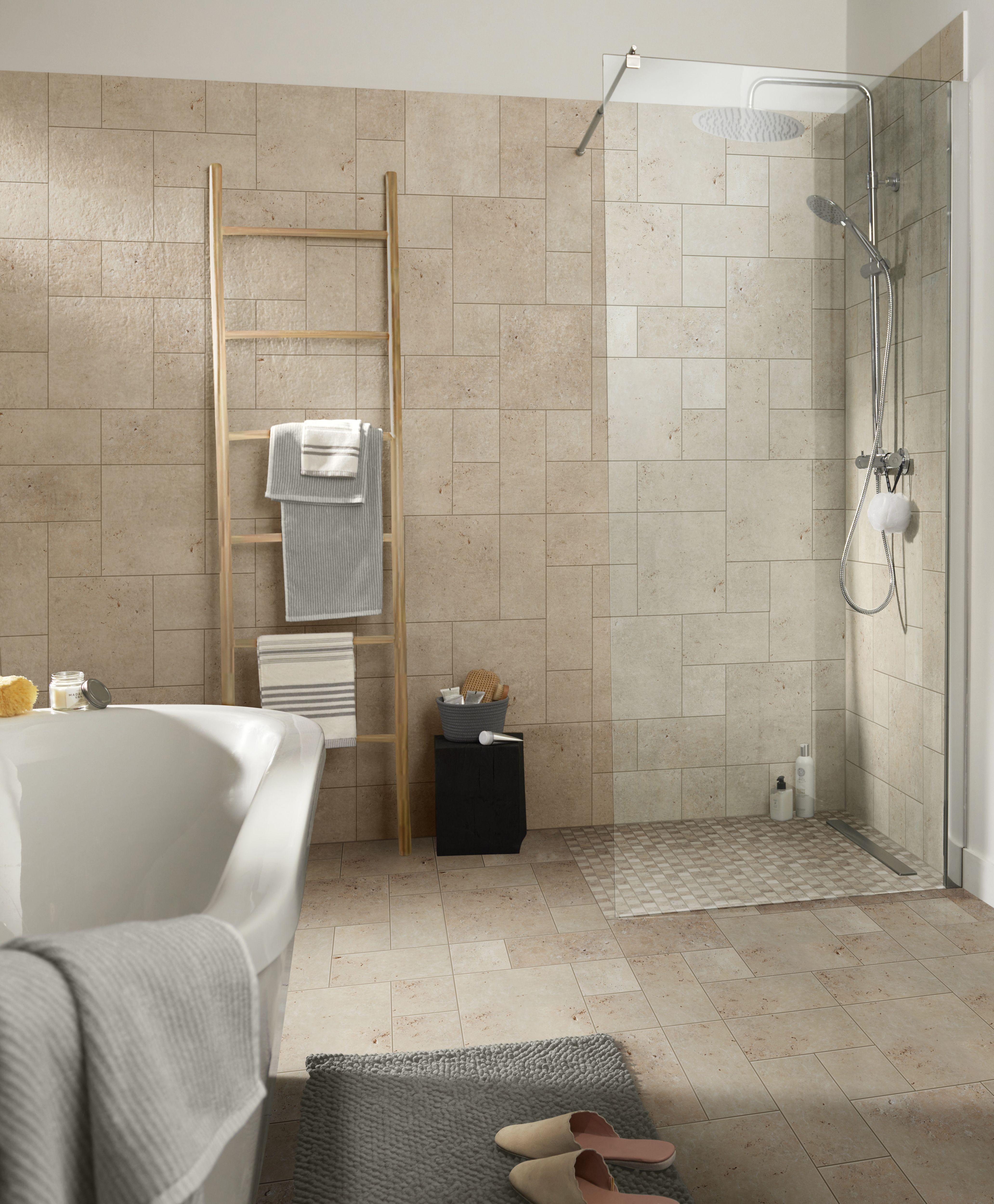 Real tumbled travertine Beige Natural stone 3x3 Mosaic tile sheet, (L)305mm (W)305mm