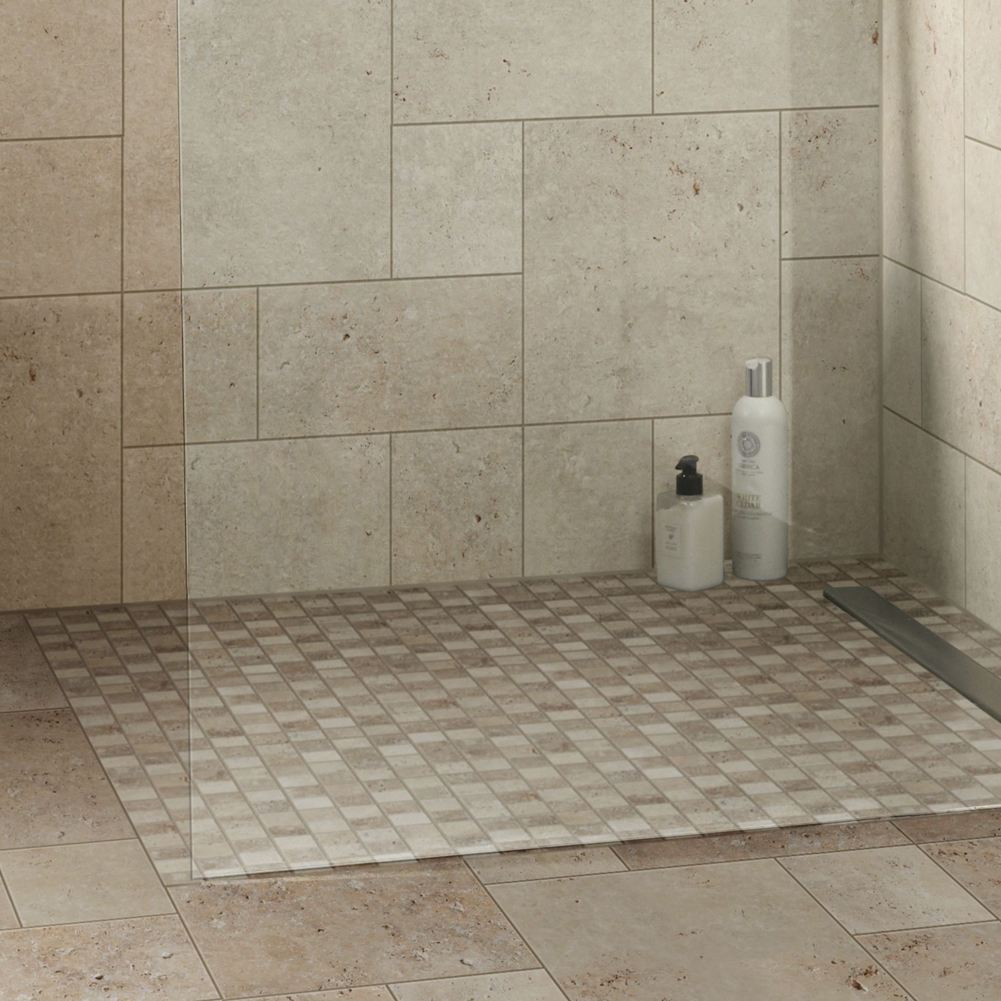 Real tumbled travertine Beige Natural stone 3x3 Mosaic tile sheet, (L)305mm (W)305mm
