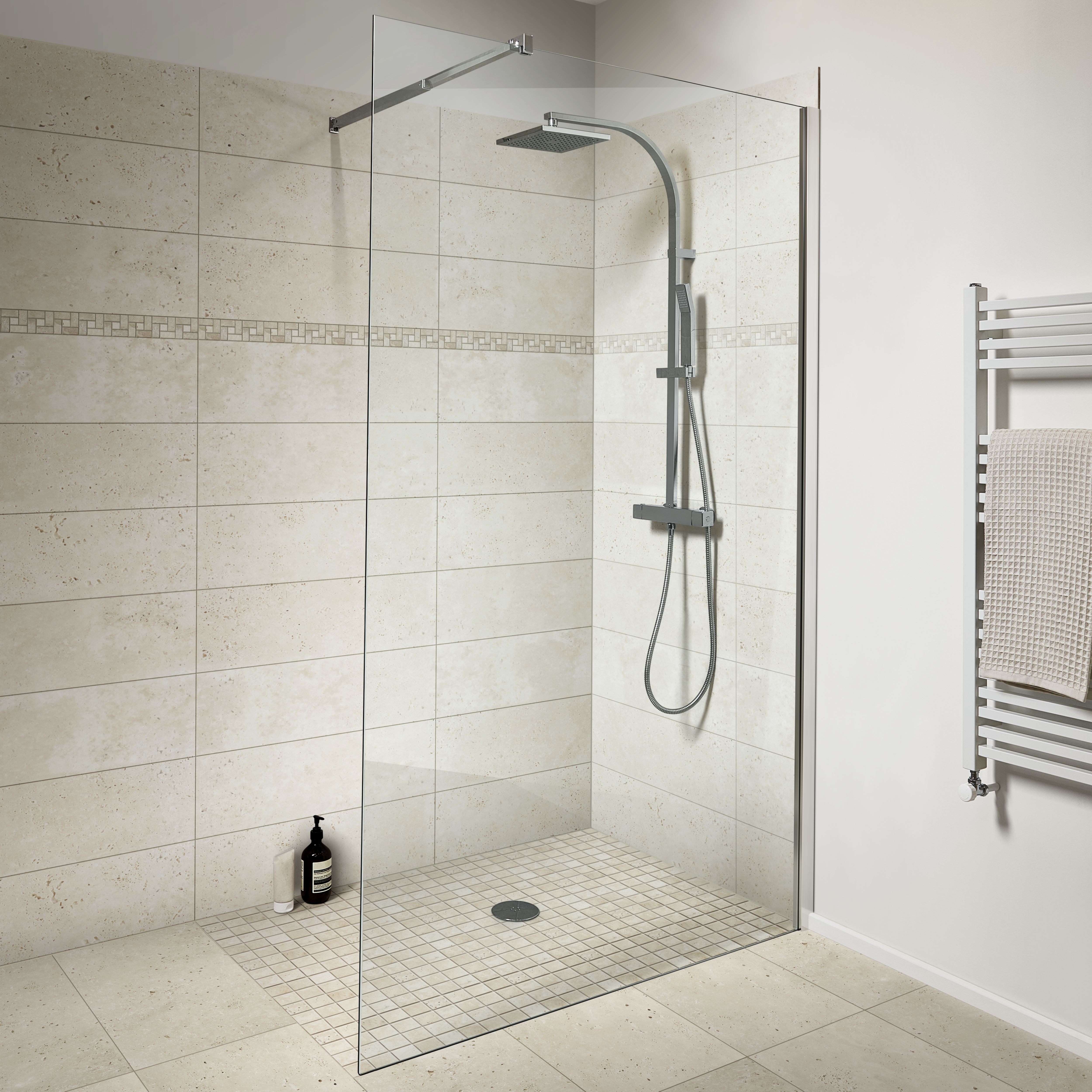 Real tumbled travertine Beige Natural stone 5x5 Mosaic tile sheet, (L)305mm (W)305mm