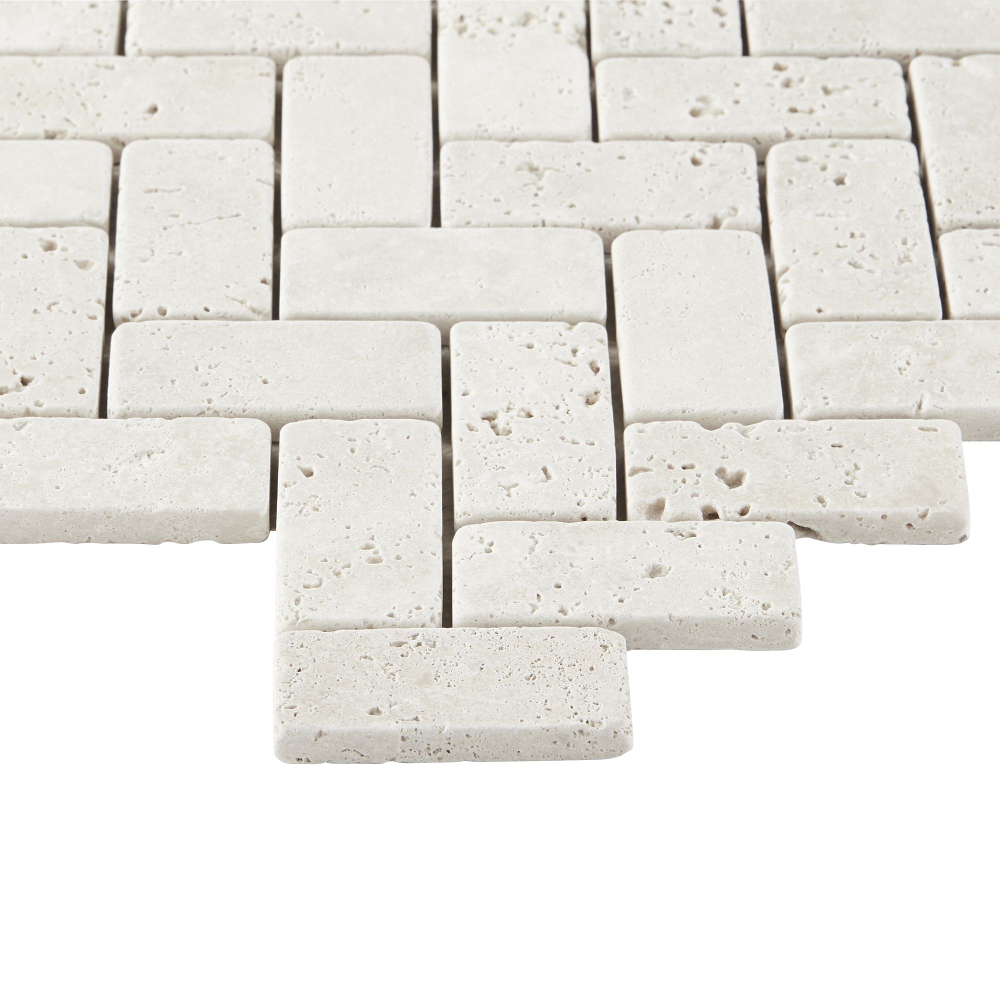 Real tumbled travertine Beige Natural stone Mosaic tile sheet, (L)310mm (W)285mm