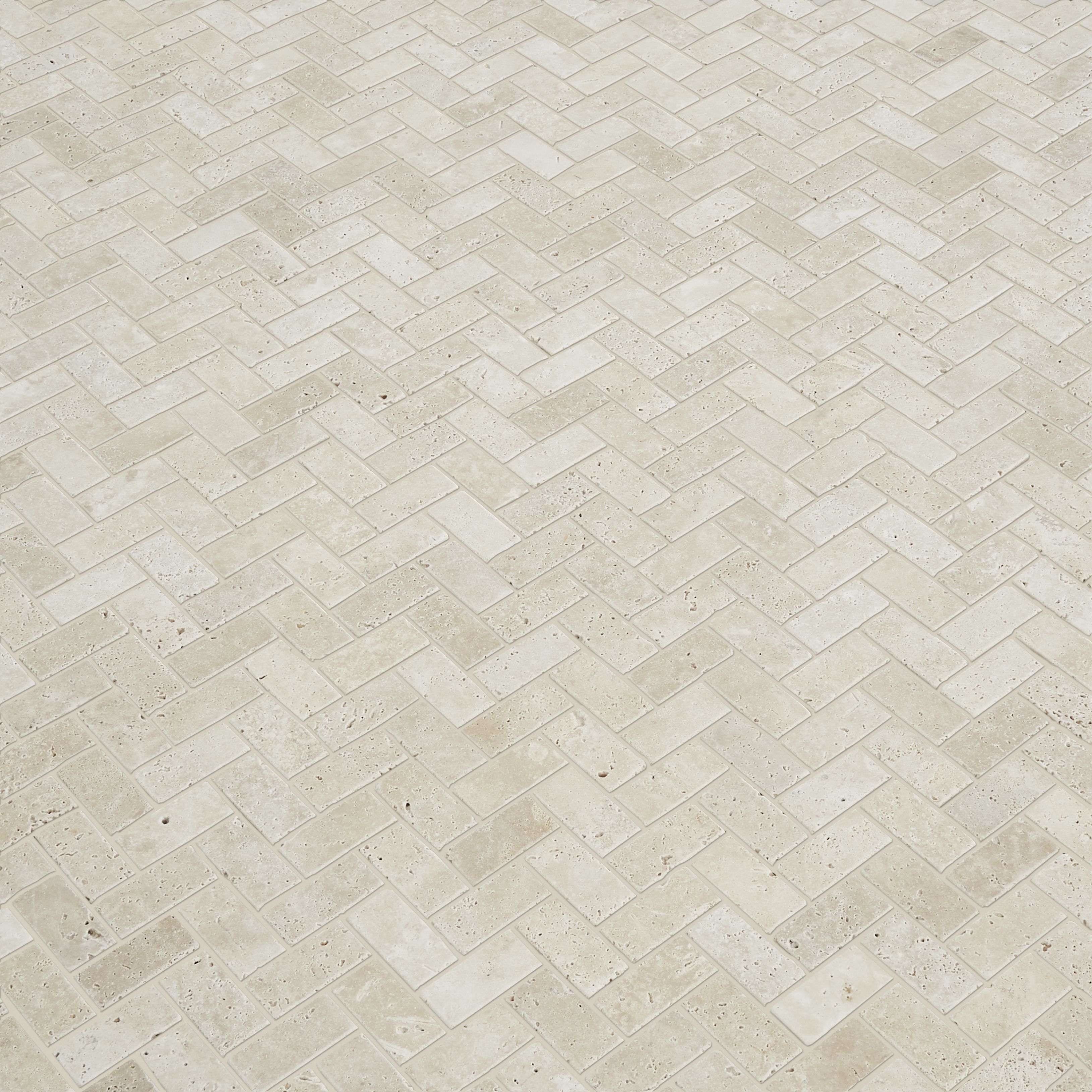 Real tumbled travertine Beige Natural stone Mosaic tile sheet, (L)310mm (W)285mm