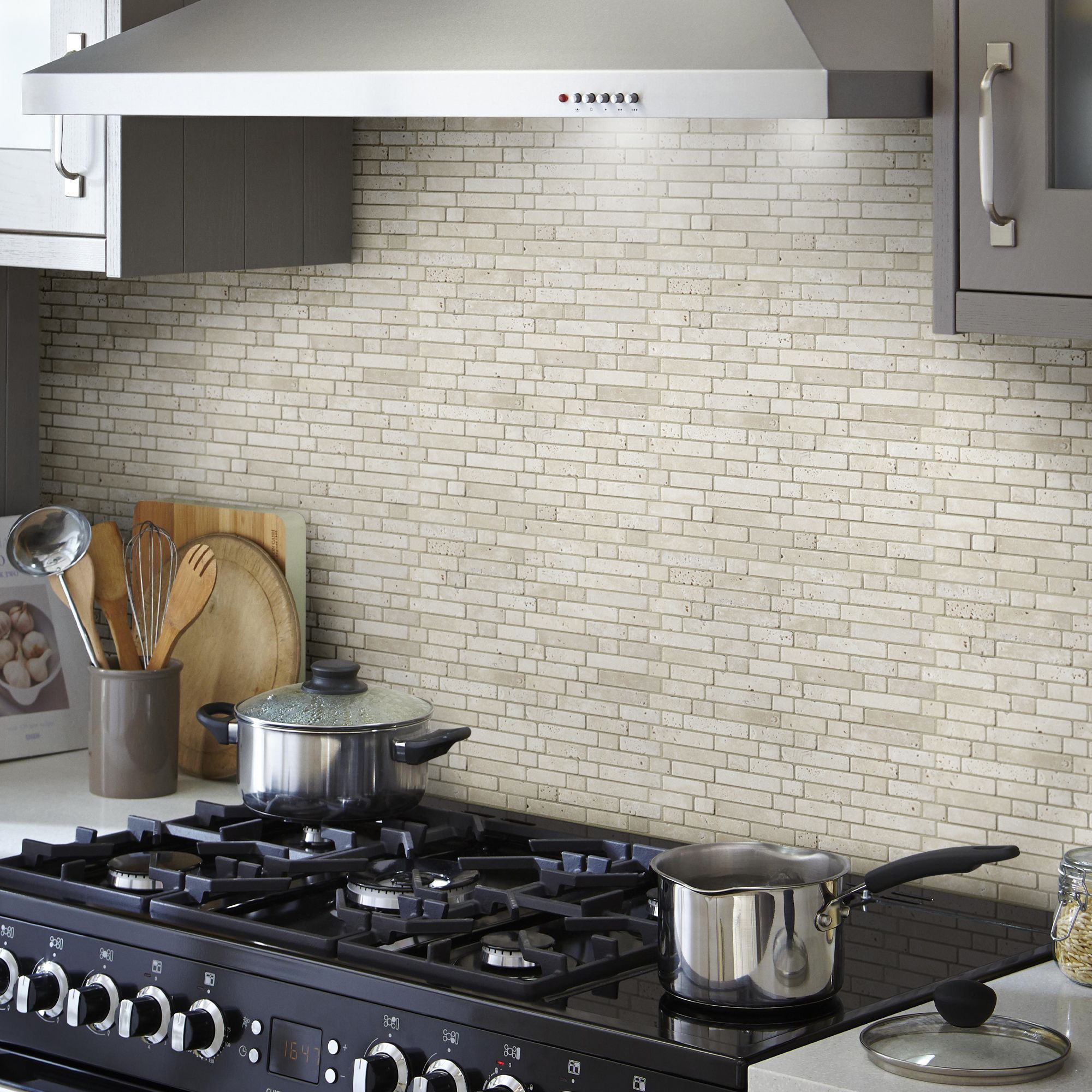 Real tumbled travertine Beige Natural stone Mosaic tile sheet, (L)310mm (W)305mm