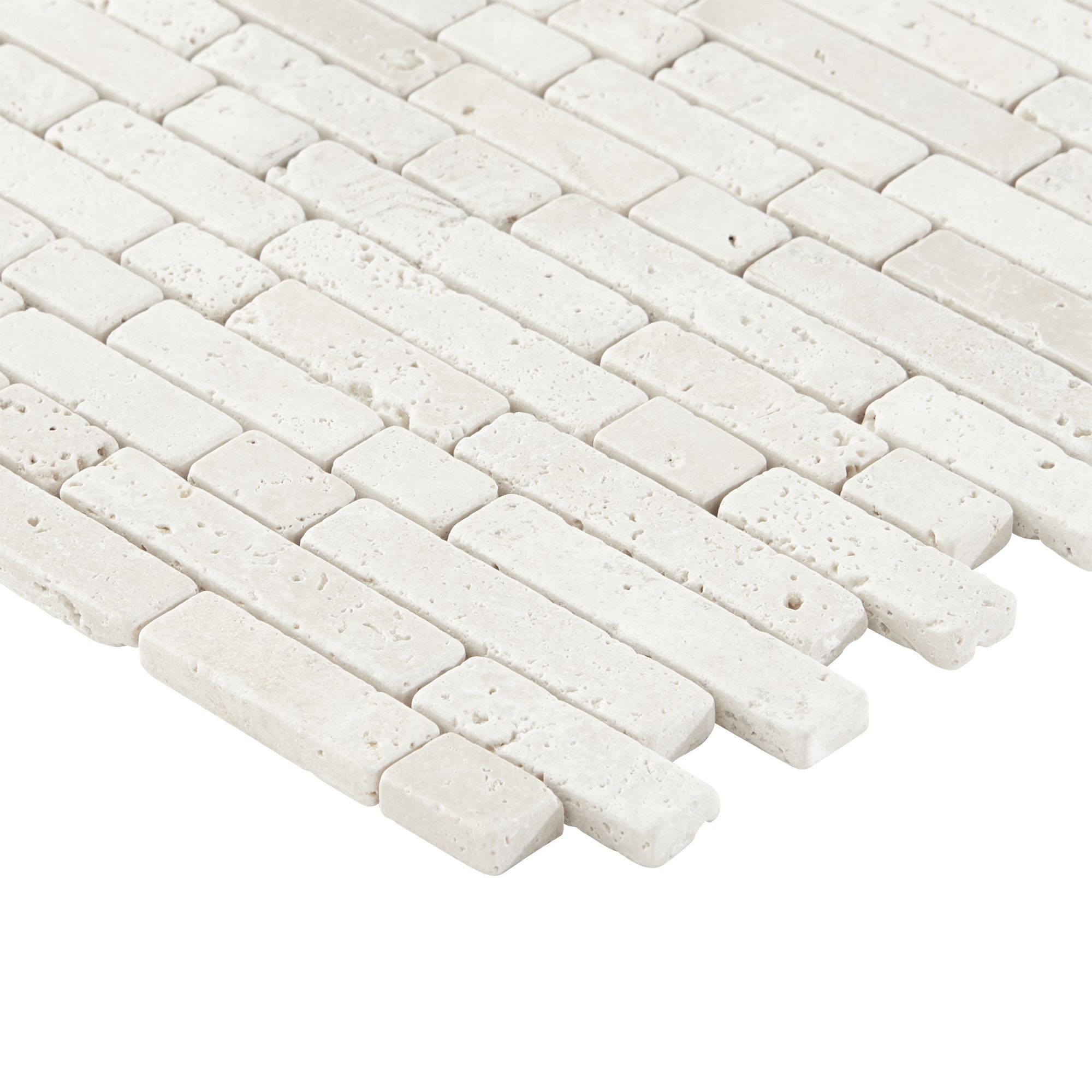 Real tumbled travertine Beige Natural stone Mosaic tile sheet, (L)310mm (W)305mm