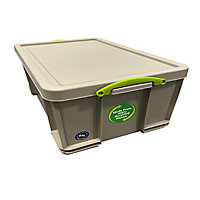 Really Useful Earth Box Heavy duty Grey 64L Plastic Stackable Storage box & Lid