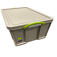 Really Useful Earth Box Heavy duty Grey 84L Plastic Stackable Storage box & Lid