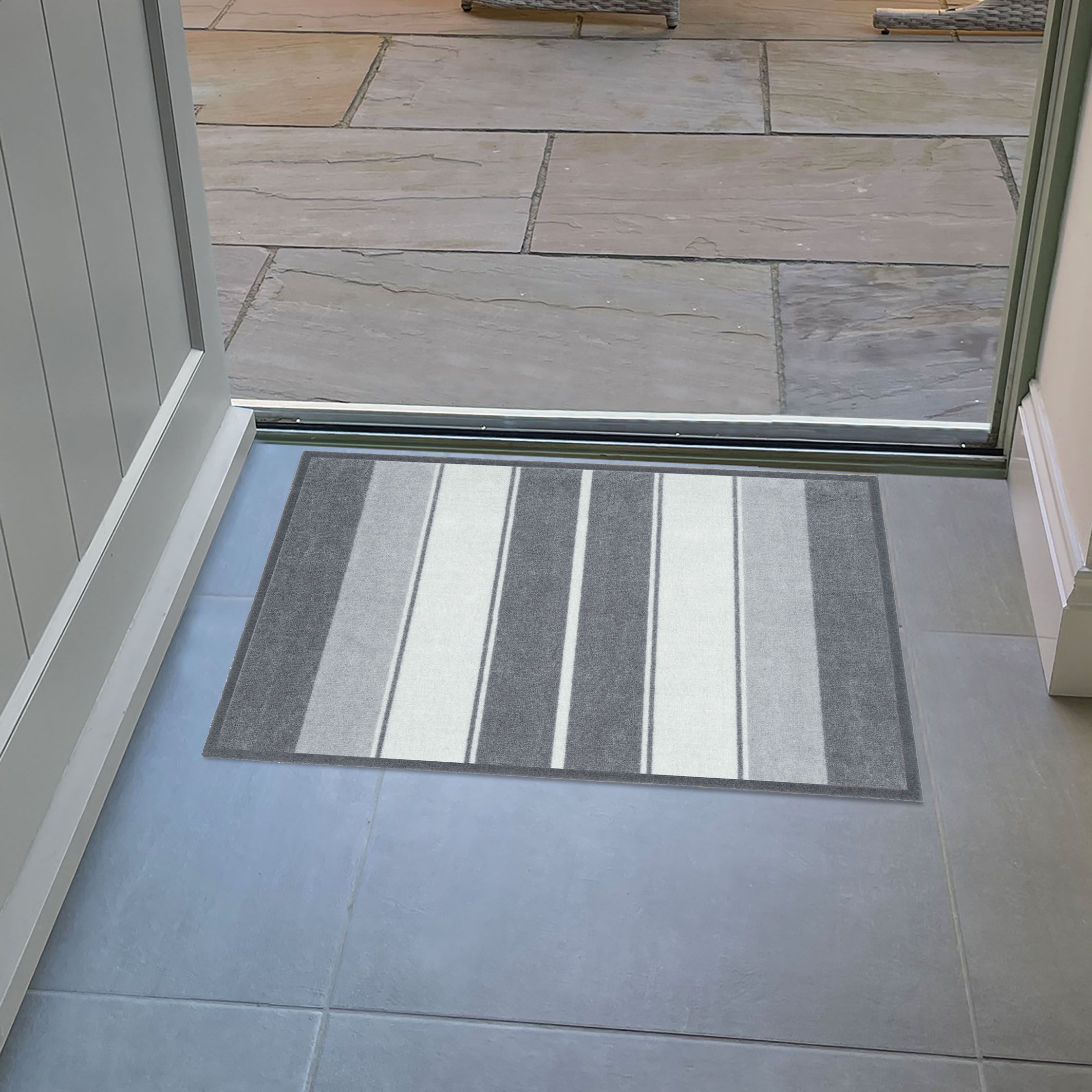 Recylon Grey Striped Heavy duty Mat, 75cm x 50cm