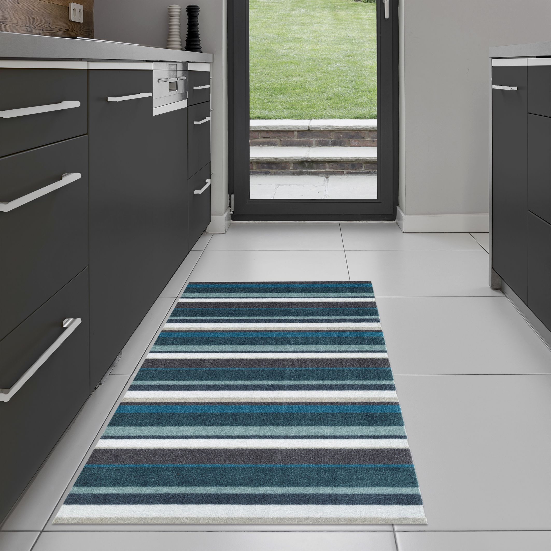 Recylon Teal Striped Heavy duty Mat, 120cm x 67cm