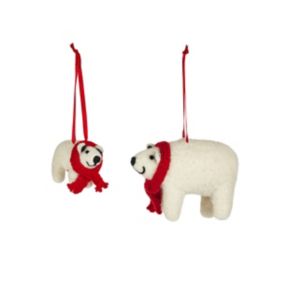 Red & white Polar bear Decoration, Set of 2