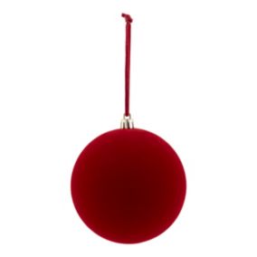 Refined classics Red Flocked effect Plastic Round Bauble (D) 100mm