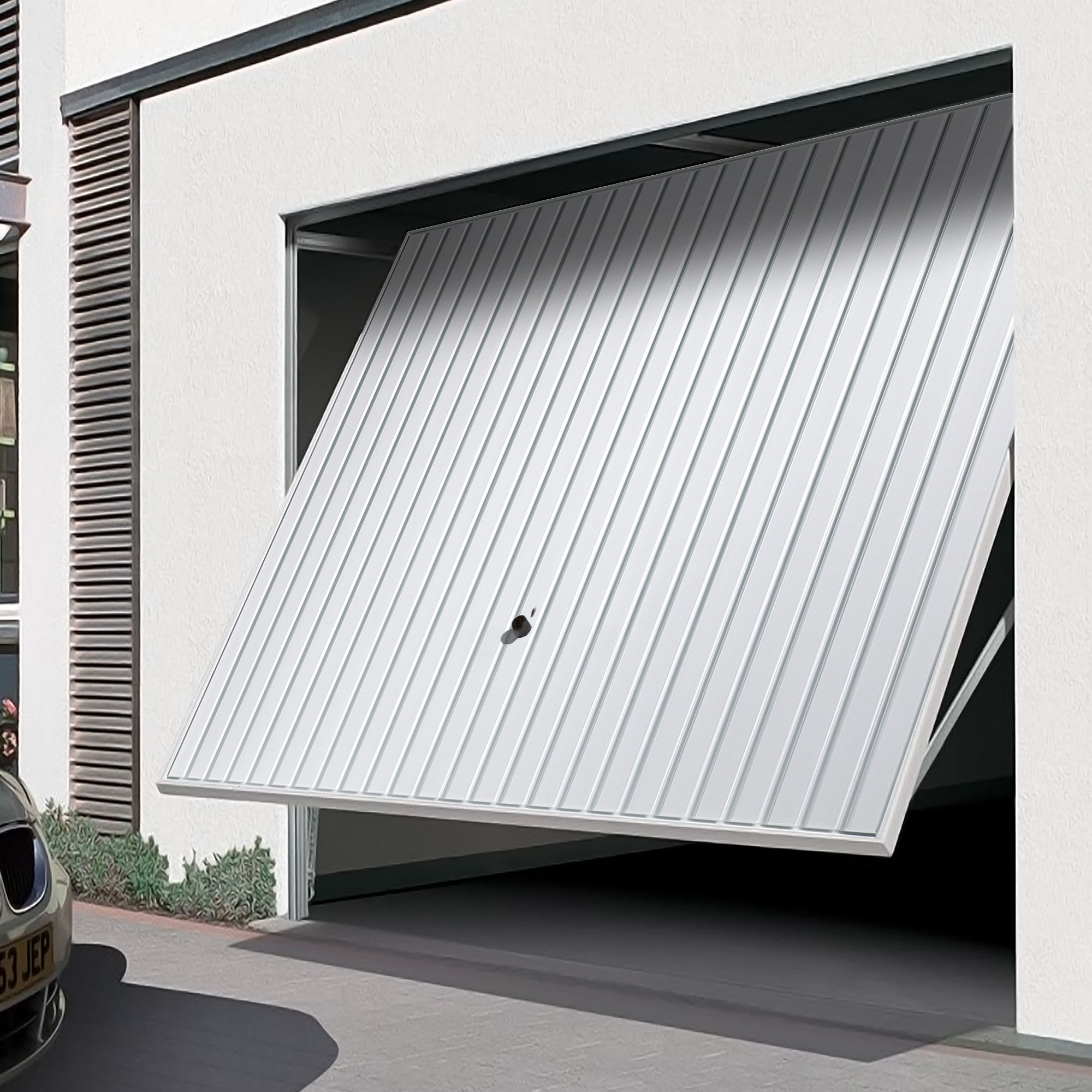 Regency Vertically ribbed Up & over White Retractable Garage door, (H)2039mm (W)2274mm (T)40mm