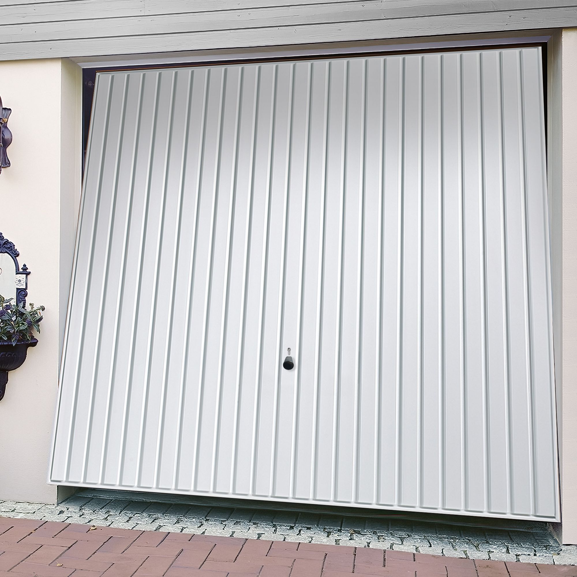 Regency Vertically ribbed Up & over White Retractable Garage door, (H)2039mm (W)2274mm (T)40mm