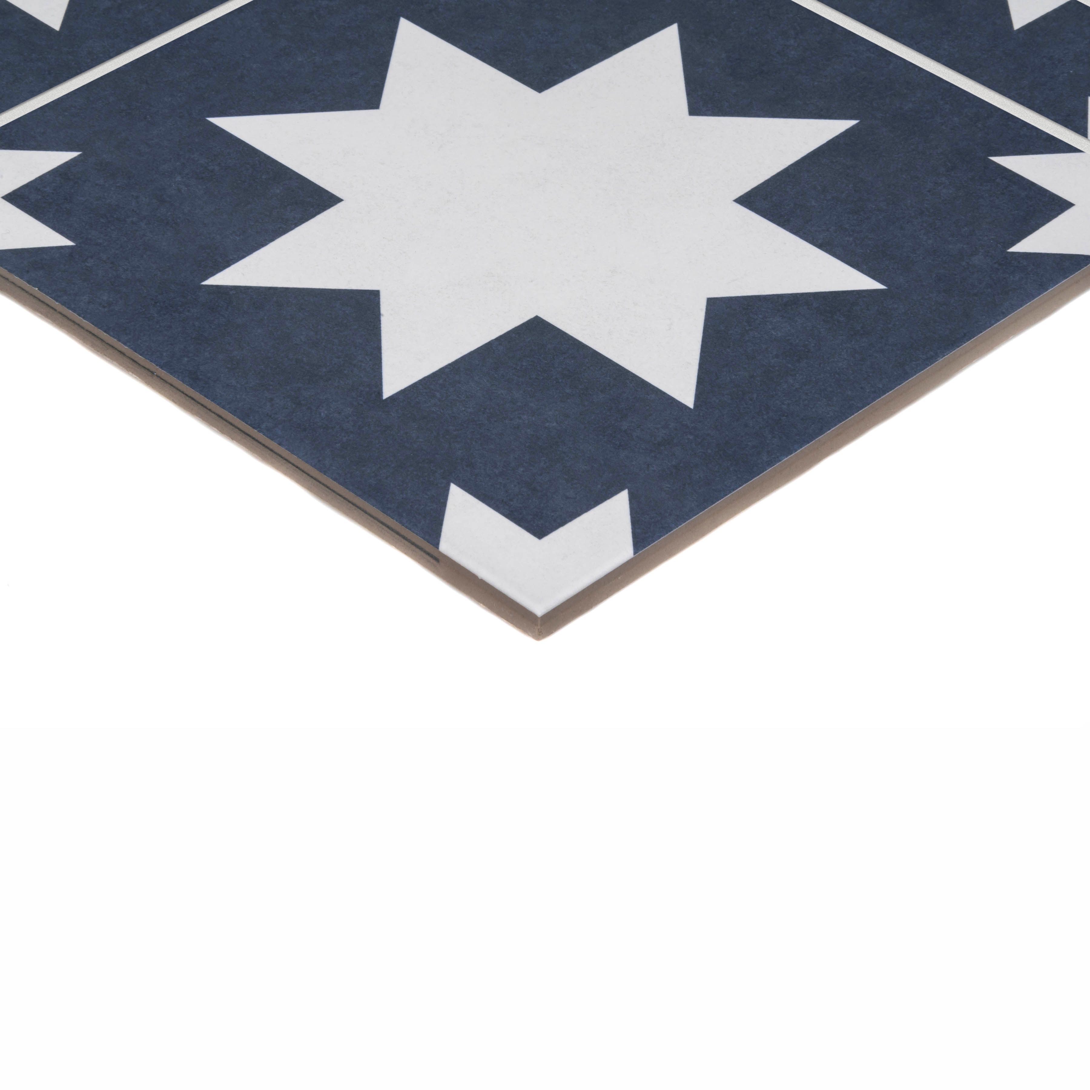 Rigel Blue & white Matt Star Porcelain Wall & floor Tile, Pack of 7, (L)450mm (W)450mm