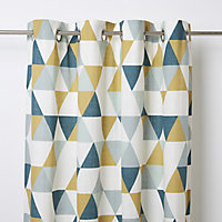 Rima Blue, grey & mustard Triangle Unlined Eyelet Curtain (W)167cm (L)183cm, Single