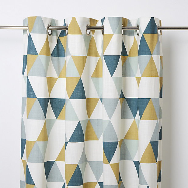 Rima Blue Grey Mustard Triangle, Blue And Grey Curtains