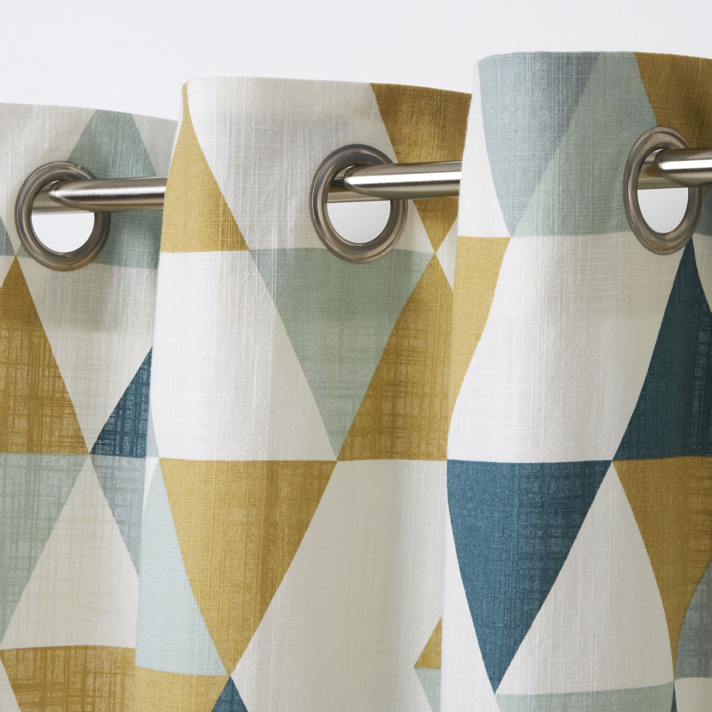 Rima Blue, grey & mustard Triangle Unlined Eyelet Curtain (W)167cm (L)228cm, Single