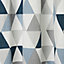 Rima Blue & grey Triangle Unlined Eyelet Curtain (W)117cm (L)137cm, Single