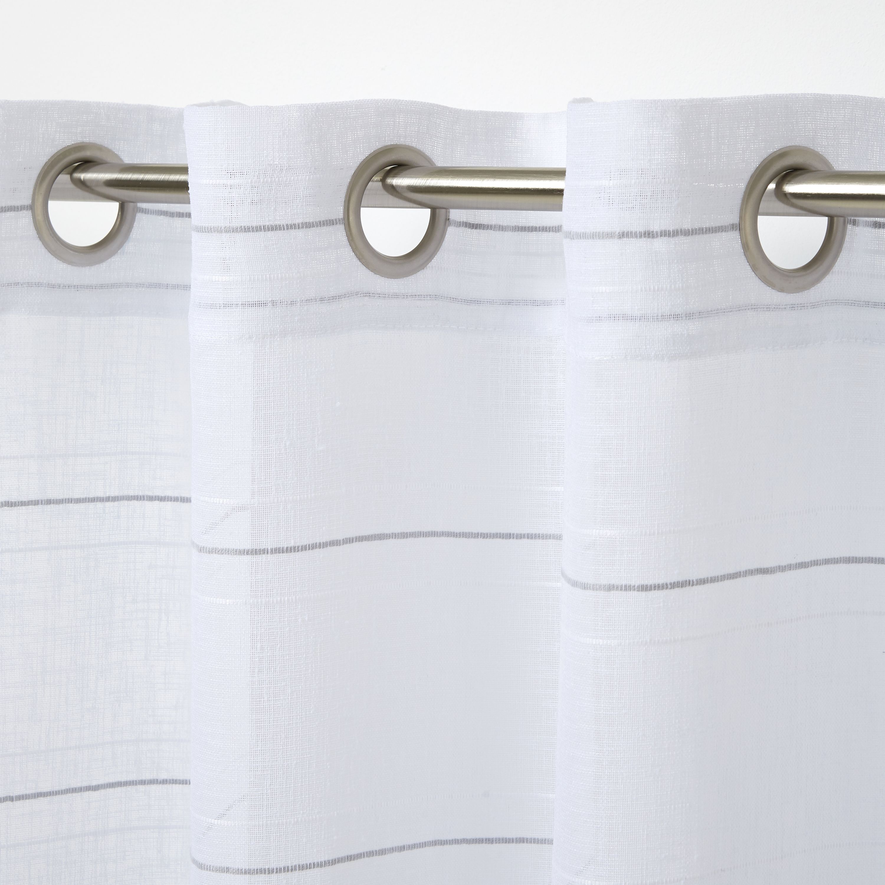 Rizal White Horizontal stripe Unlined Eyelet Voile curtain (W)140cm (L)260cm, Single