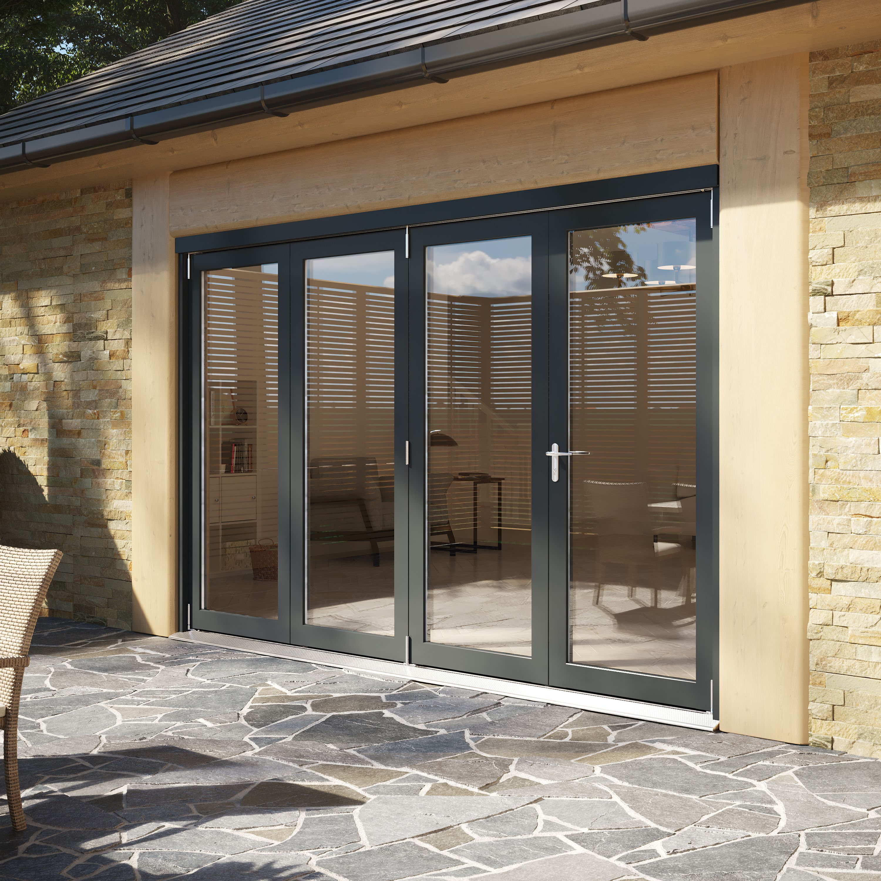 Rohden Clear Fully glazed Anthracite Grey Timber External Contemporary 4 Patio Bi-folding door, (H)2090mm (W)2990mm