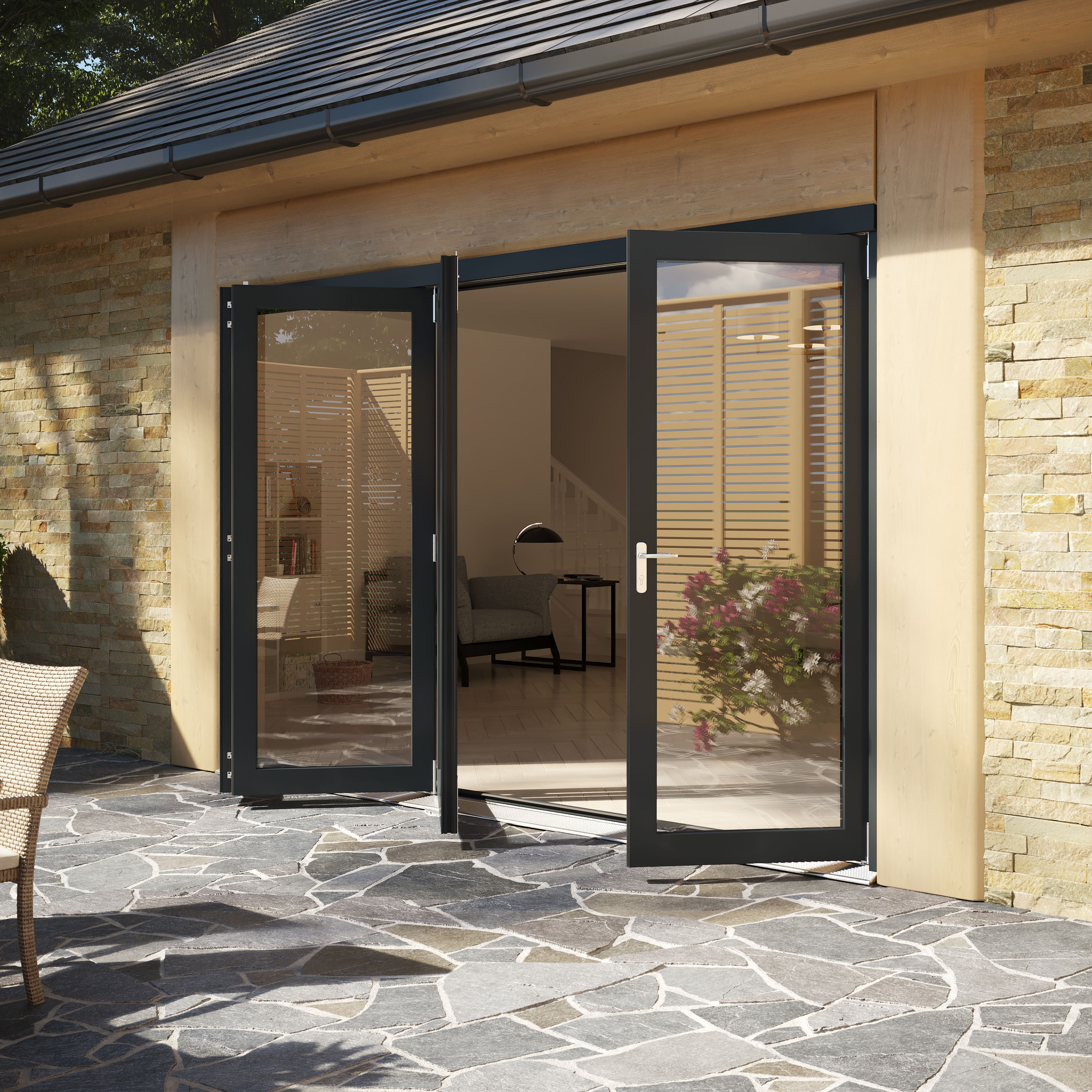 Rohden Clear Fully glazed Anthracite Grey Timber External Contemporary 4 Patio Bi-folding door, (H)2090mm (W)2990mm