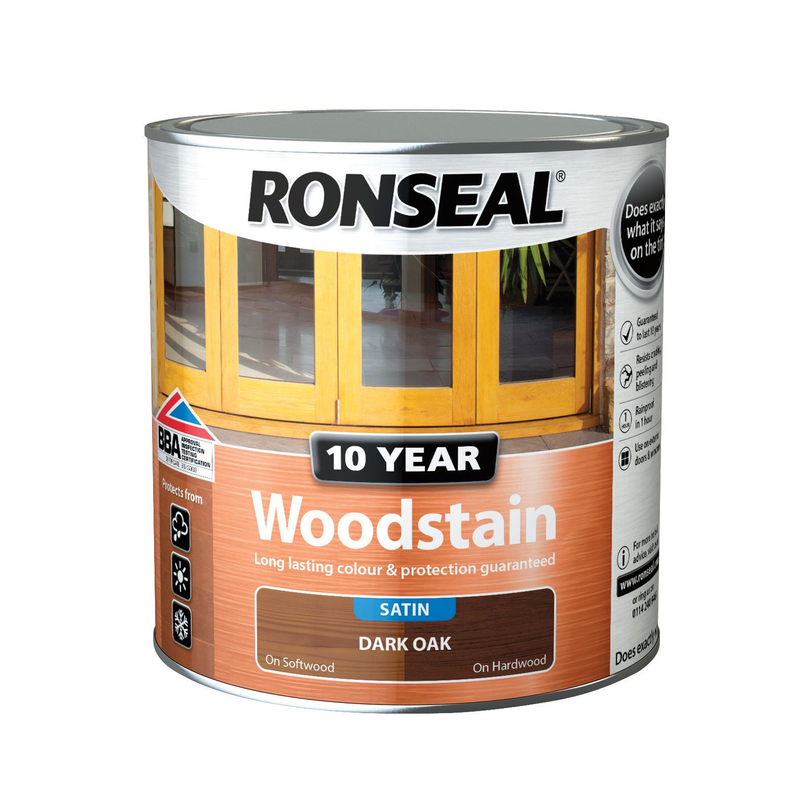Ronseal 10 Year Dark oak Satin Quick dry Doors & window frames Wood stain, 750ml