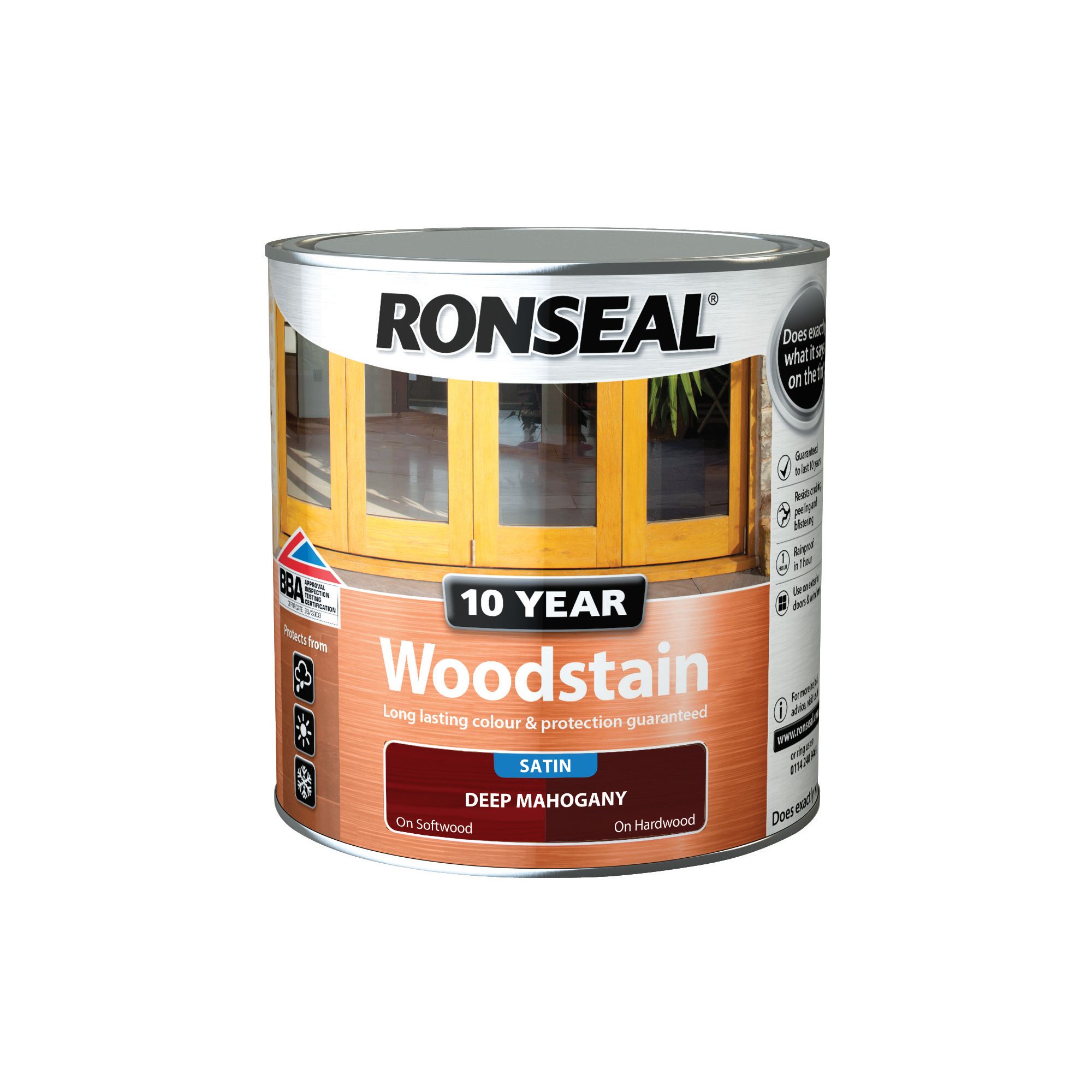Ronseal 10 Year Deep mahogany Satin Quick dry Doors & window frames Wood stain, 2.5L