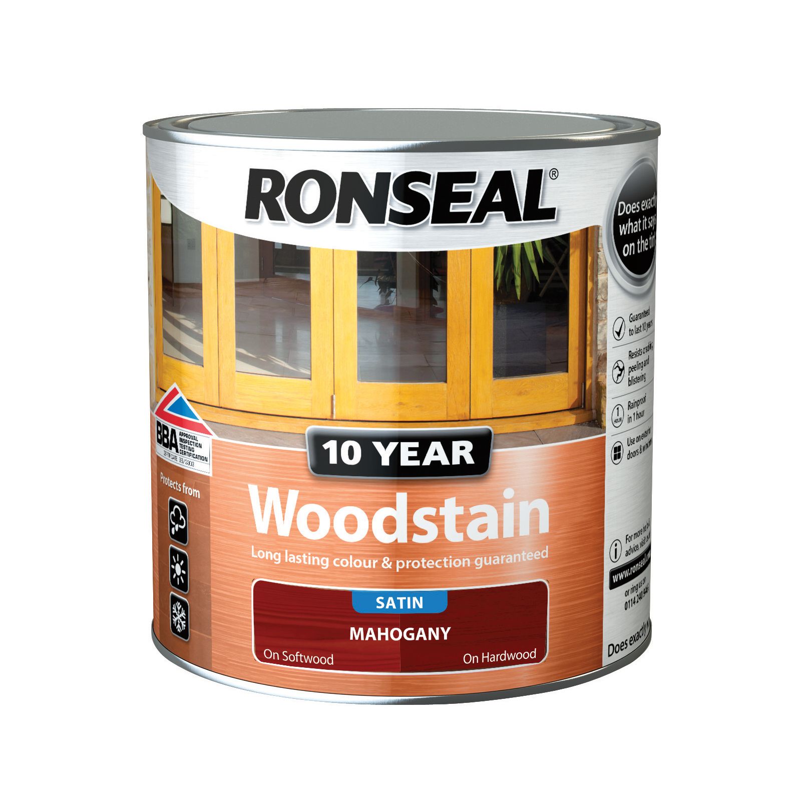 Ronseal 10 Year Mahogany Satin Quick dry Doors & window frames Wood stain, 2.5L