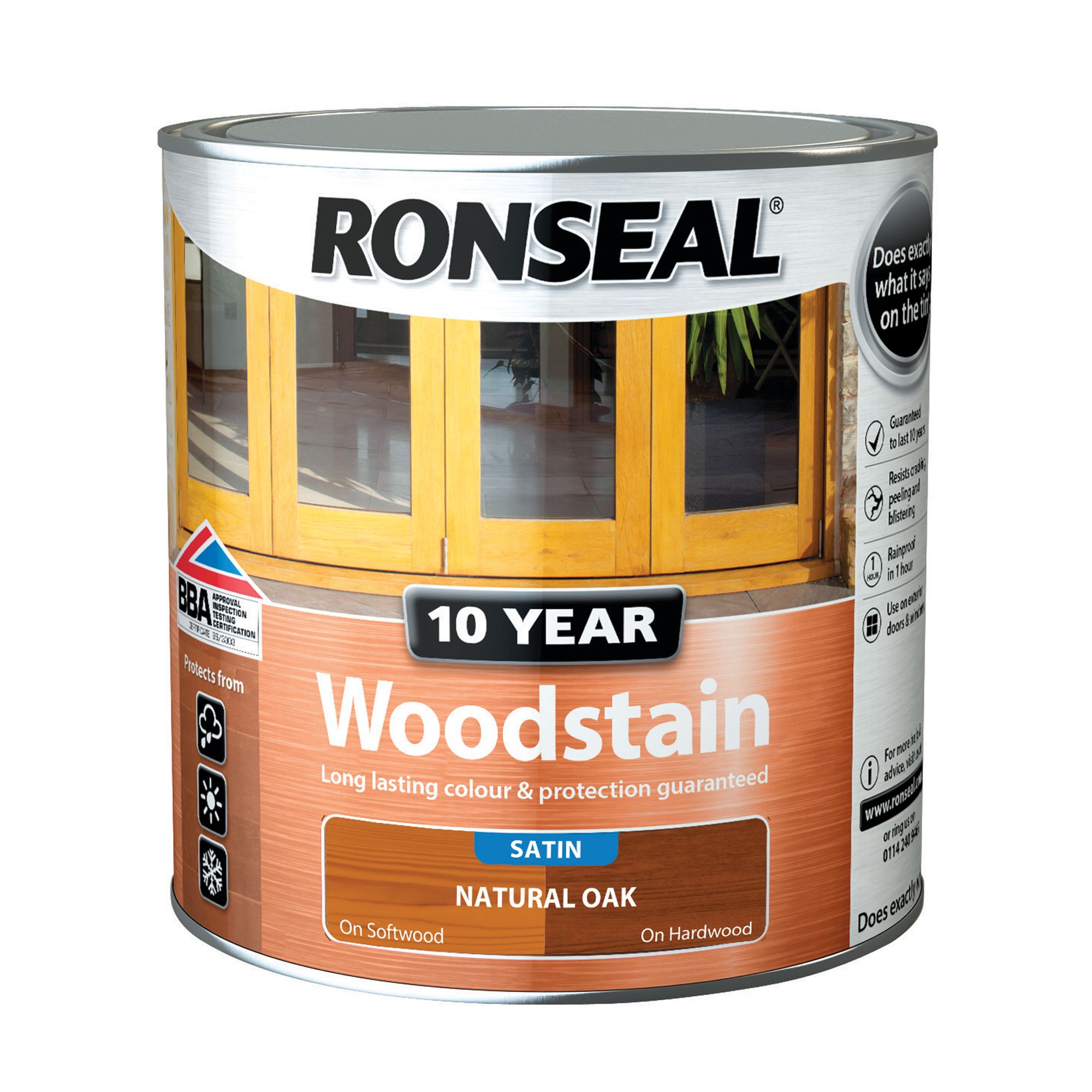 Ronseal 10 Year Natural oak Satin Quick dry Doors & window frames Wood stain, 2.5L