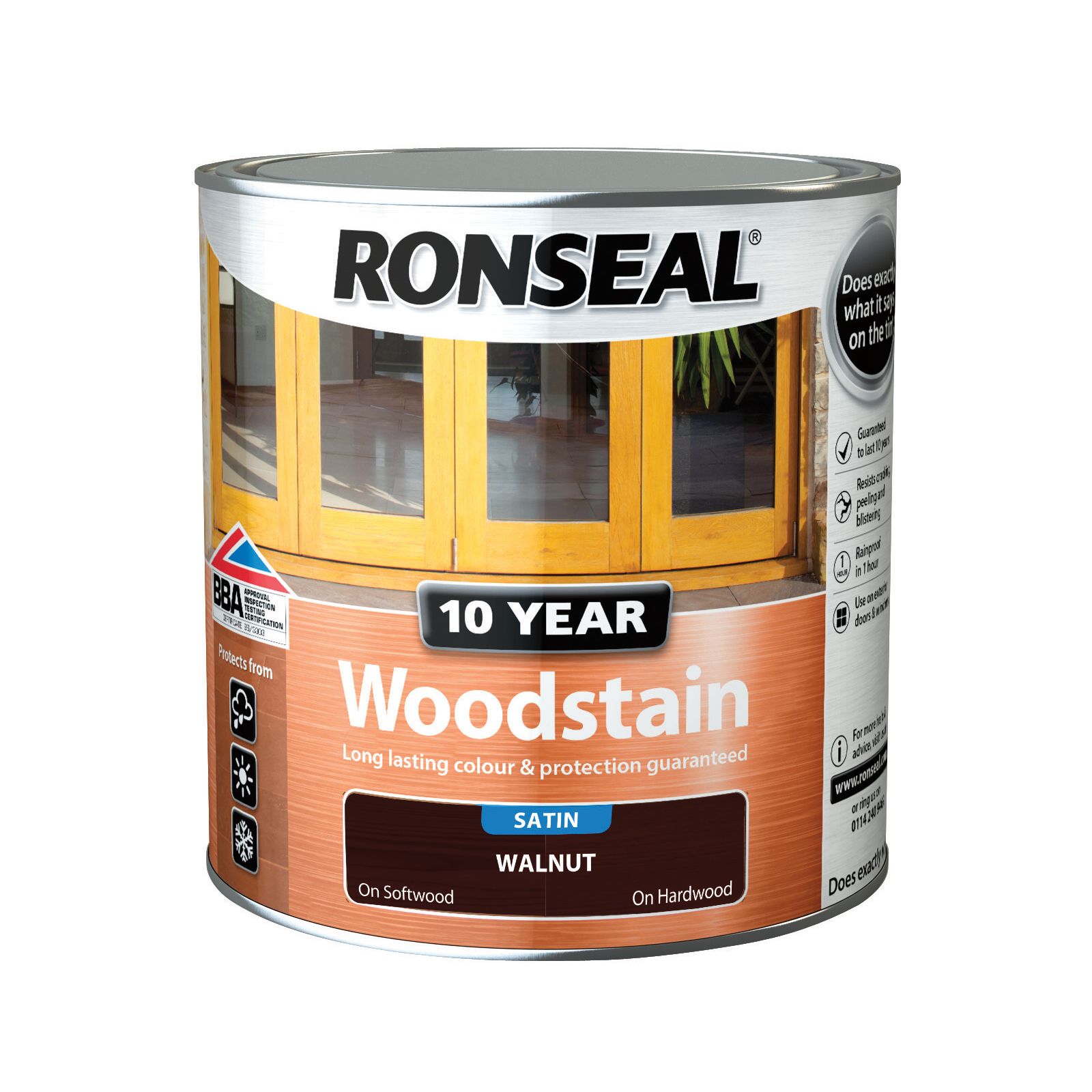 Ronseal 10 Year Walnut Satin Quick dry Doors & window frames Wood stain, 2.5L
