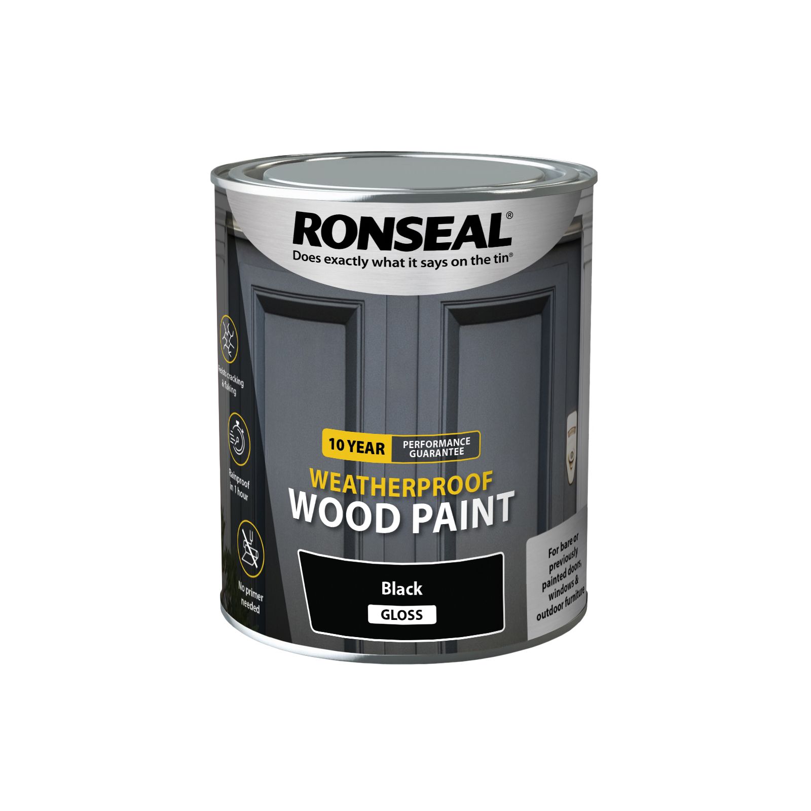 Ronseal 10 Year Weatherproof Wood Paint Black Gloss Exterior Wood paint, 750ml Tin