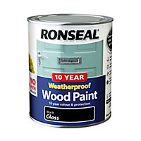 Ronseal 10 Year Weatherproof Wood Paint Black Gloss Exterior Wood paint, 750ml Tin