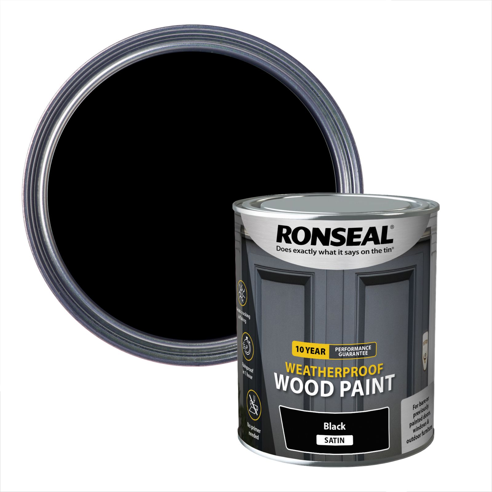 Ronseal 10 Year Weatherproof Wood Paint Black Satin Exterior Wood paint, 750ml Tin
