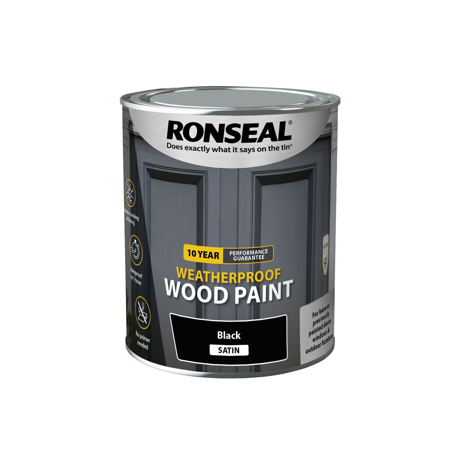 Ronseal 10 Year Weatherproof Wood Paint Black Satin Exterior Wood paint, 750ml Tin