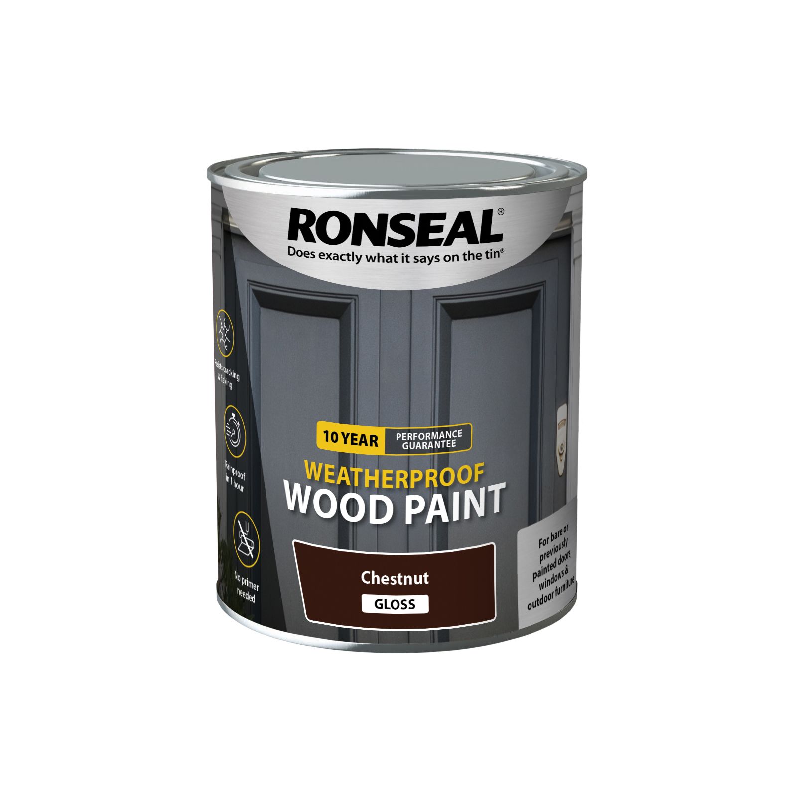Ronseal 10 Year Weatherproof Wood Paint Chestnut Gloss Exterior Wood paint, 750ml Tin